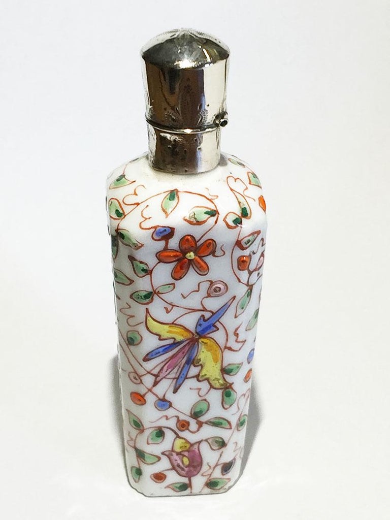 19th Century Small Porcelain Enameled Scent Perfume Bottle For Sale at