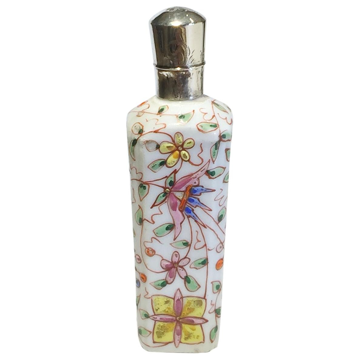 19th Century Small Porcelain Enameled Scent Perfume Bottle For Sale