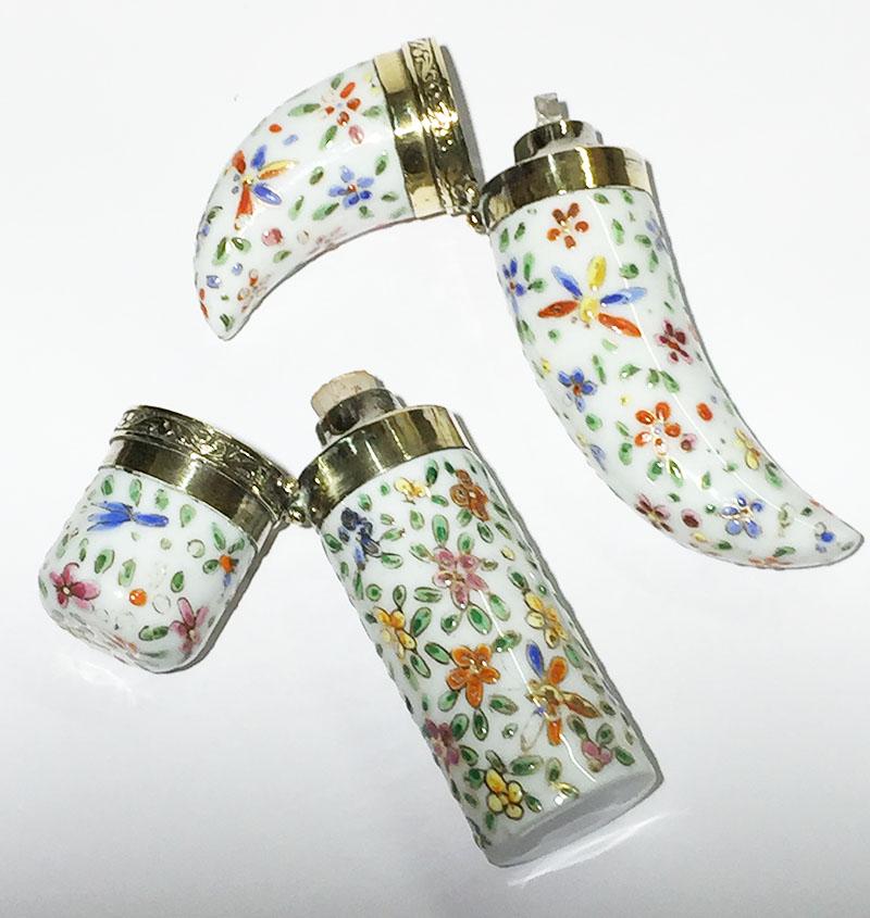 19th Century Small Porcelain Enameled Scent Perfume Bottles For Sale 2