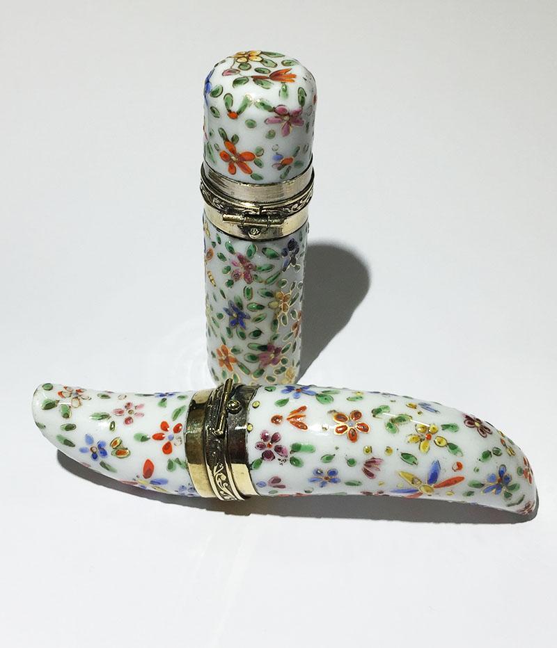 19th Century Small Porcelain Enameled Scent Perfume Bottles For Sale 3