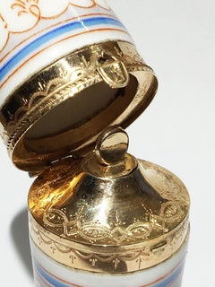 19th Century Small Gold and Porcelain Scent Perfume Bottle
