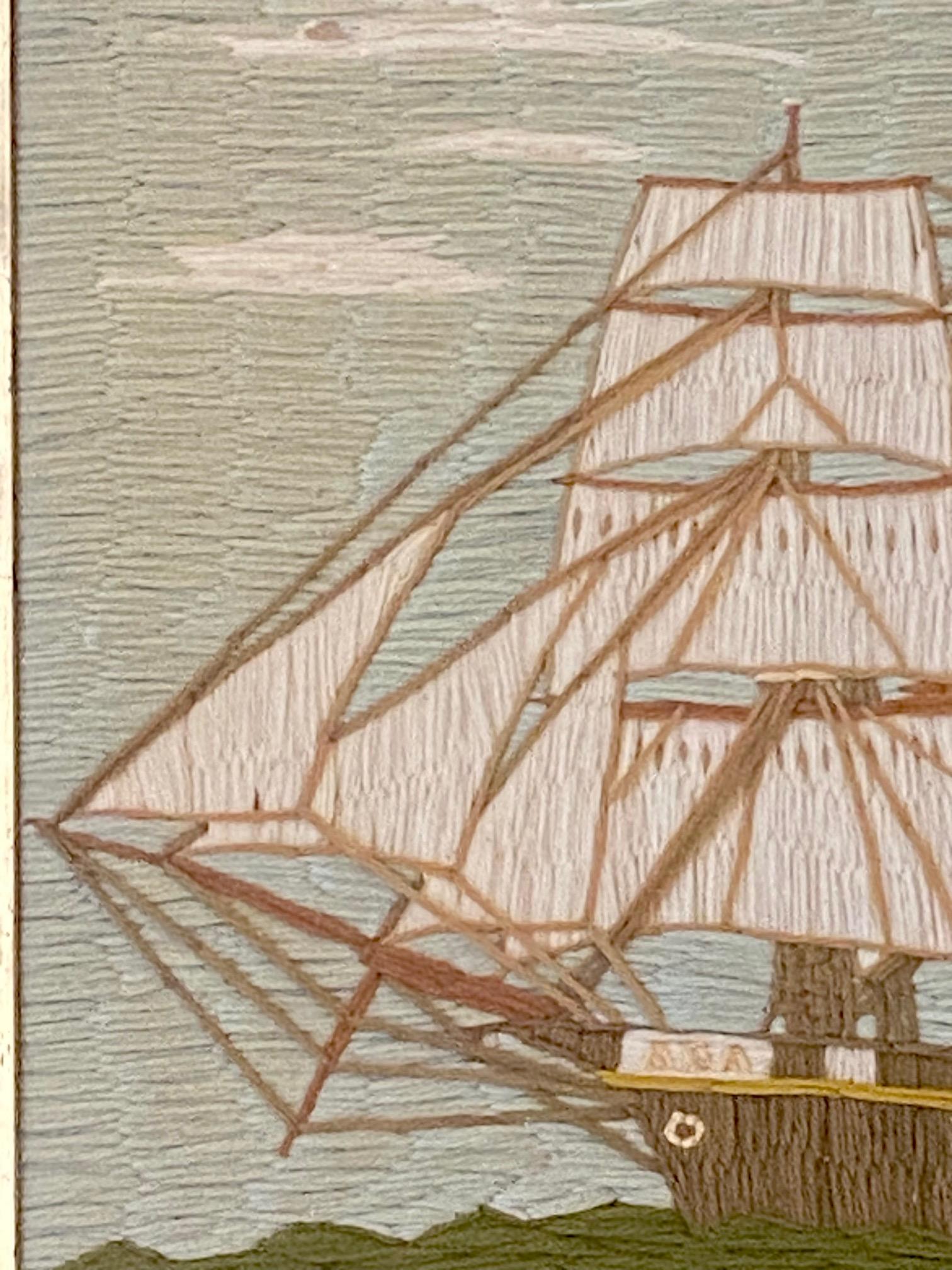 19th Century Small Sailor's Woolie of the Bark ADA, circa 1880, a small hand-crafted sailor's woolwork of the bark-rigged frigate ADA, a so-called 