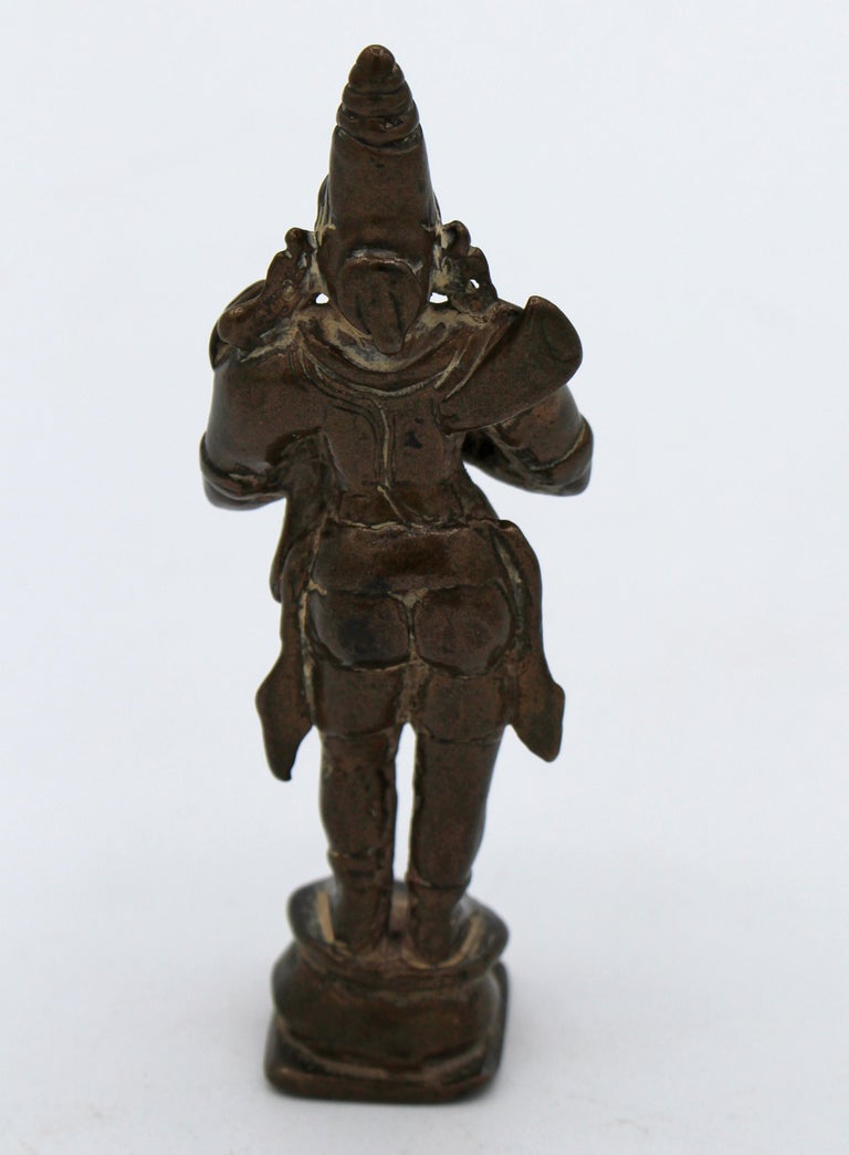 Indian 19th Century Small Serene Bronze Hindu God Statue For Sale