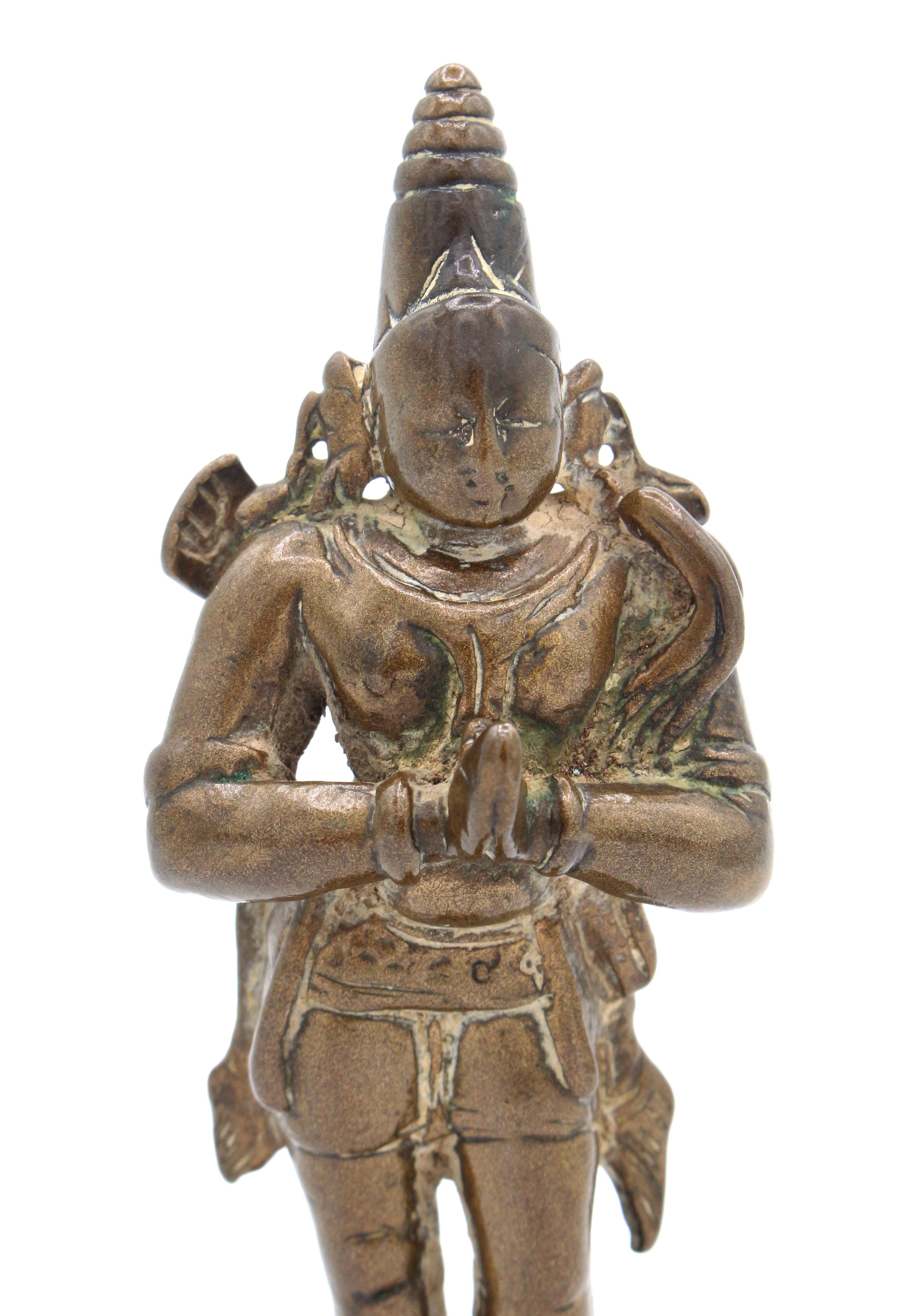 XIXe siècle Petite statue de dieu hindou en bronze serein du 19ème siècle en vente