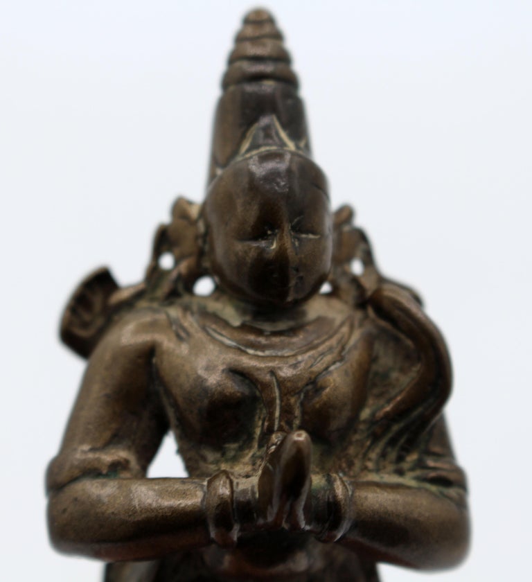 19th Century Small Serene Bronze Hindu God Statue For Sale 2