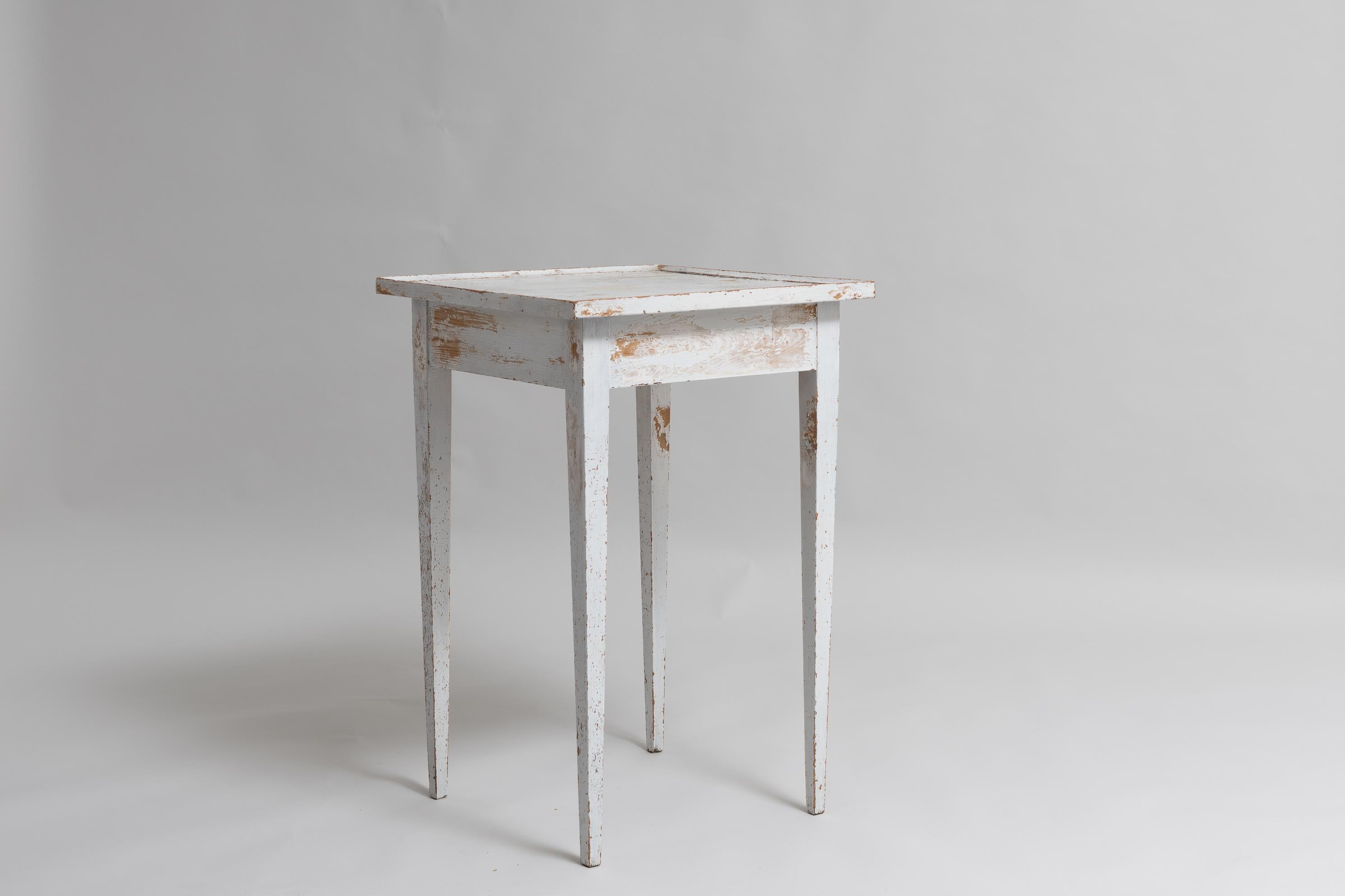 Pine 19th Century Small Swedish White Gustavian Side Table For Sale