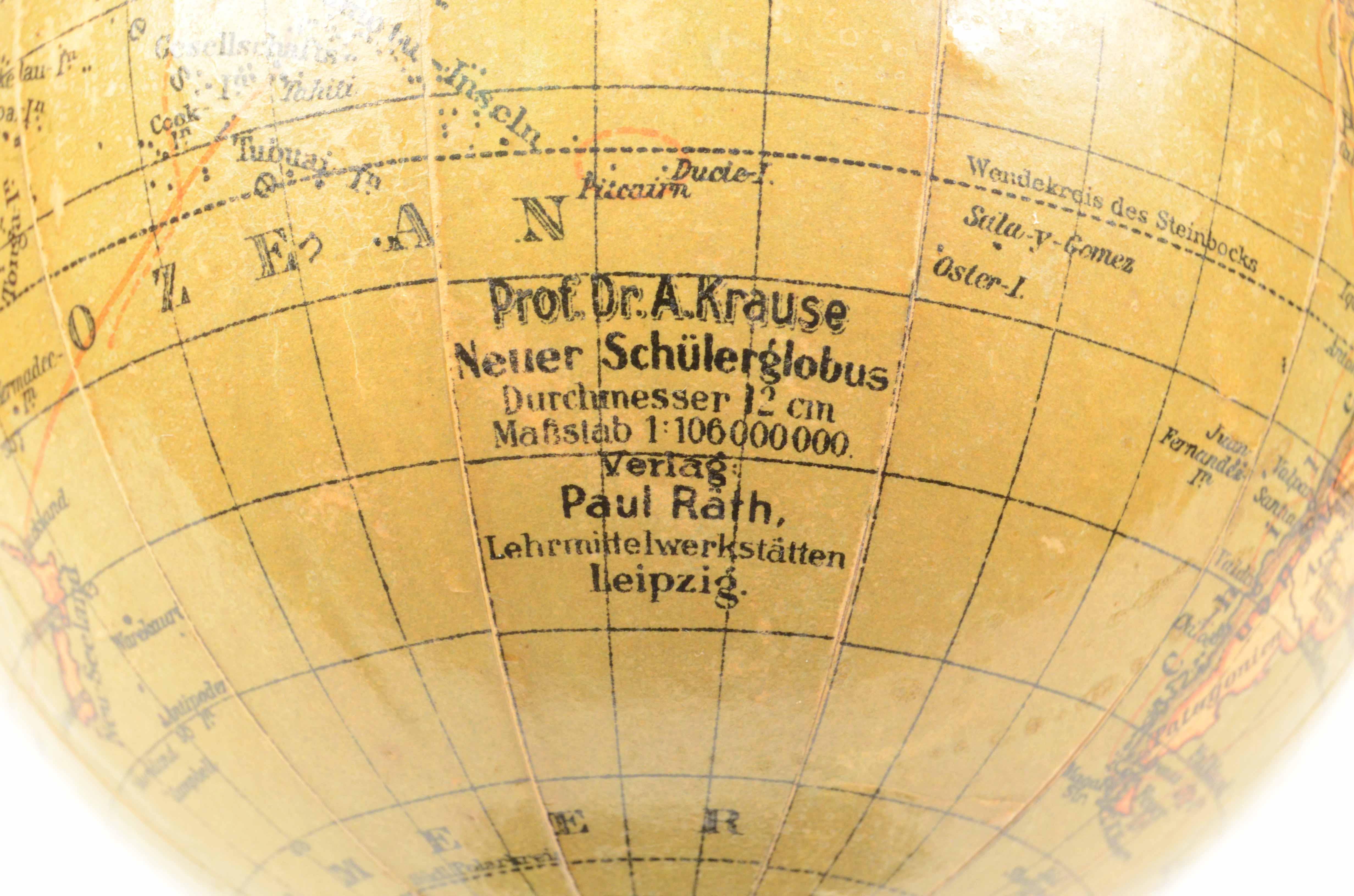 19th Century Small Terrestrial Globe Edited in Germany by Prof. Arthur Krause 10