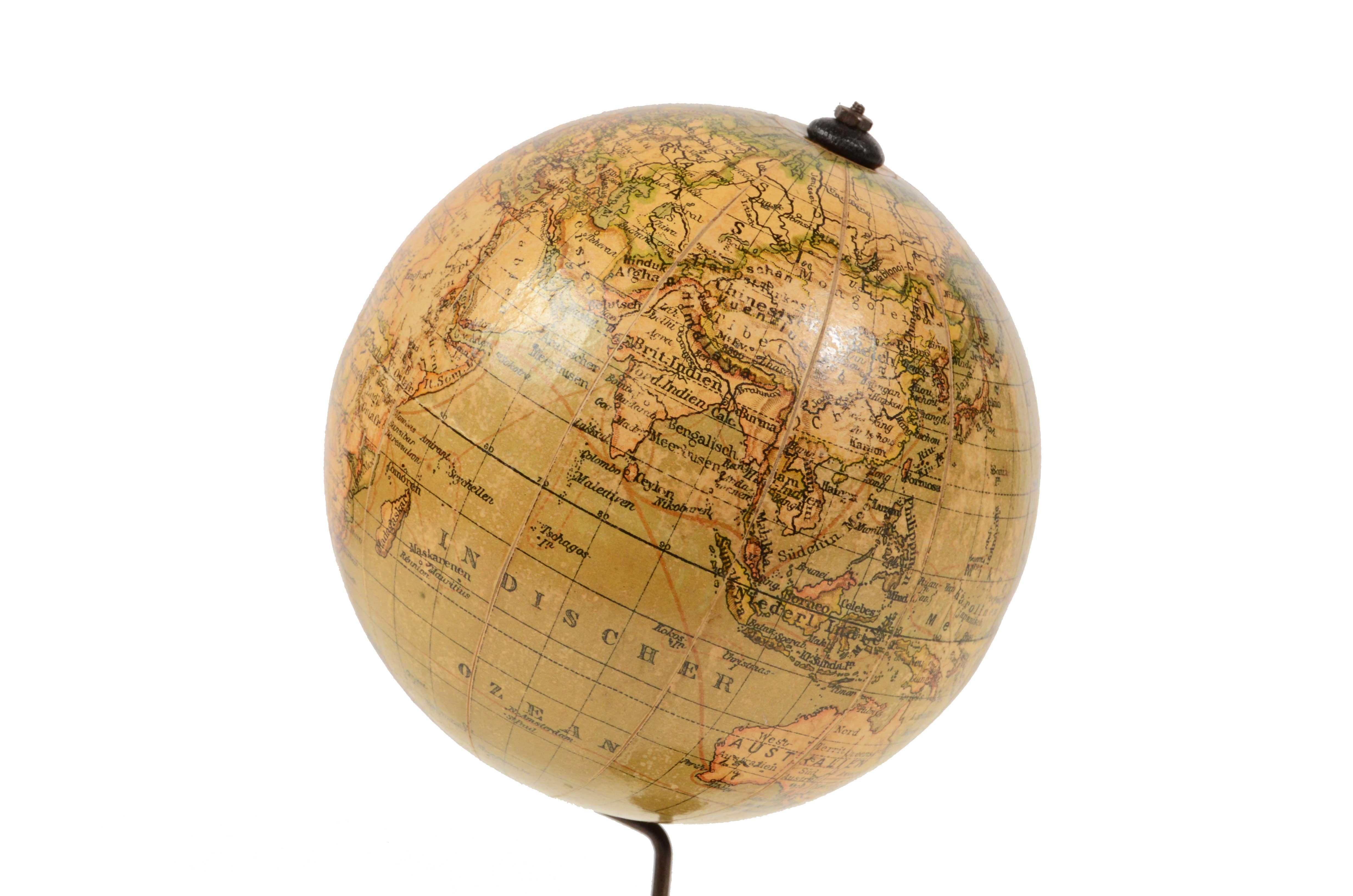 19th Century Small Terrestrial Globe Edited in Germany by Prof. Arthur Krause In Good Condition In Milan, IT