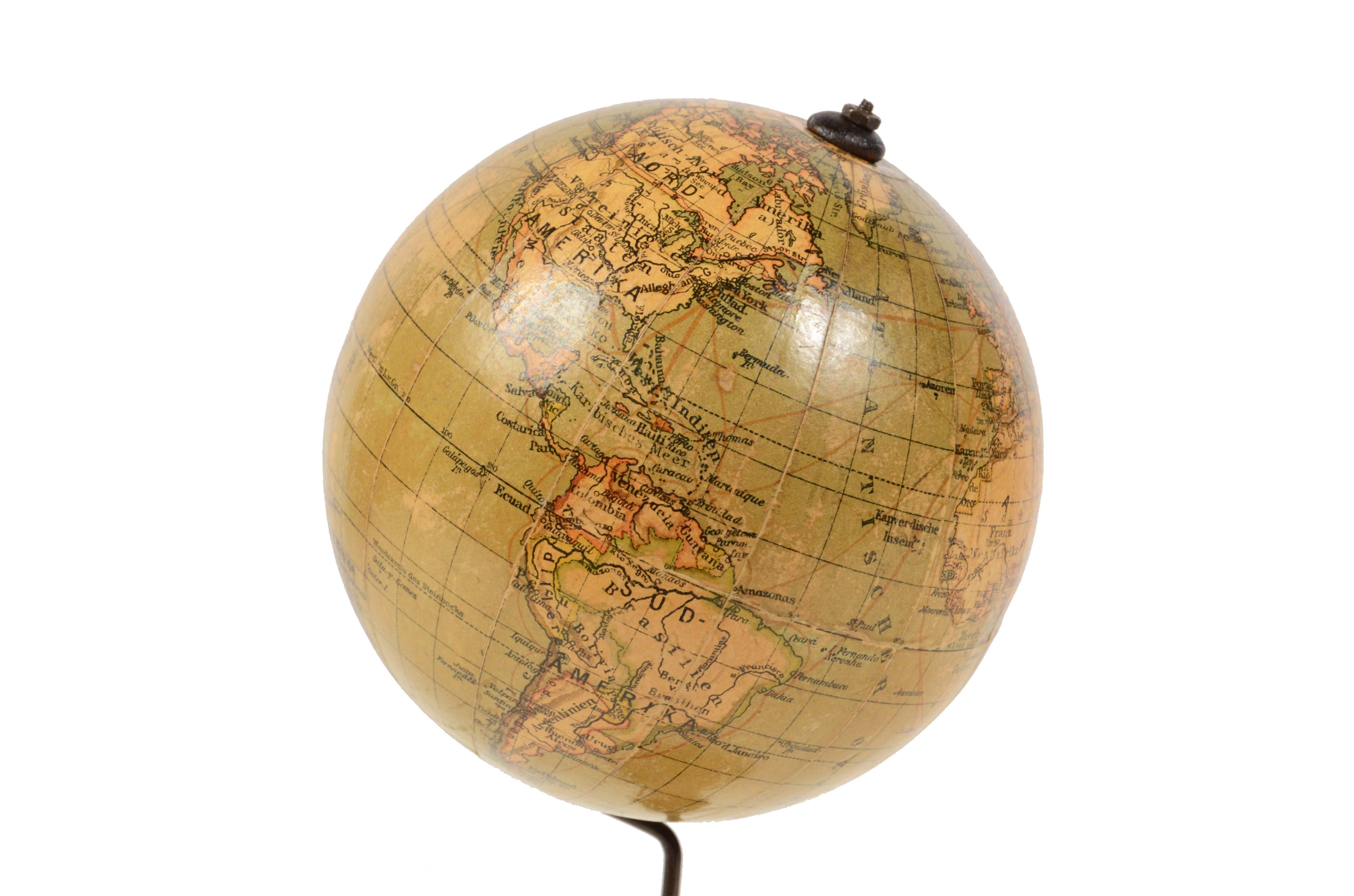 Paper 19th Century Small Terrestrial Globe Edited in Germany by Prof. Arthur Krause