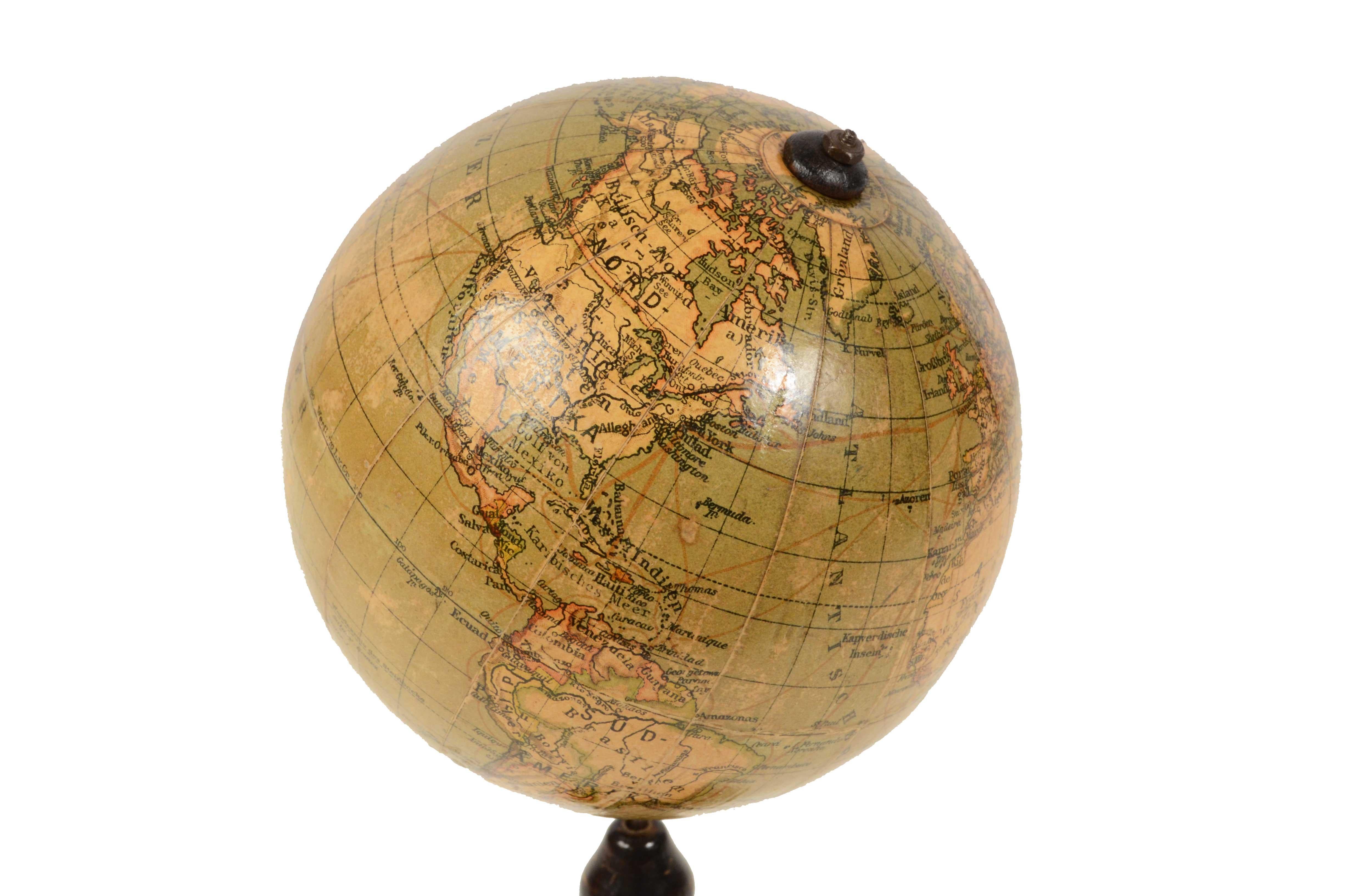 19th Century Small Terrestrial Globe Edited in Germany by Prof. Arthur Krause 1