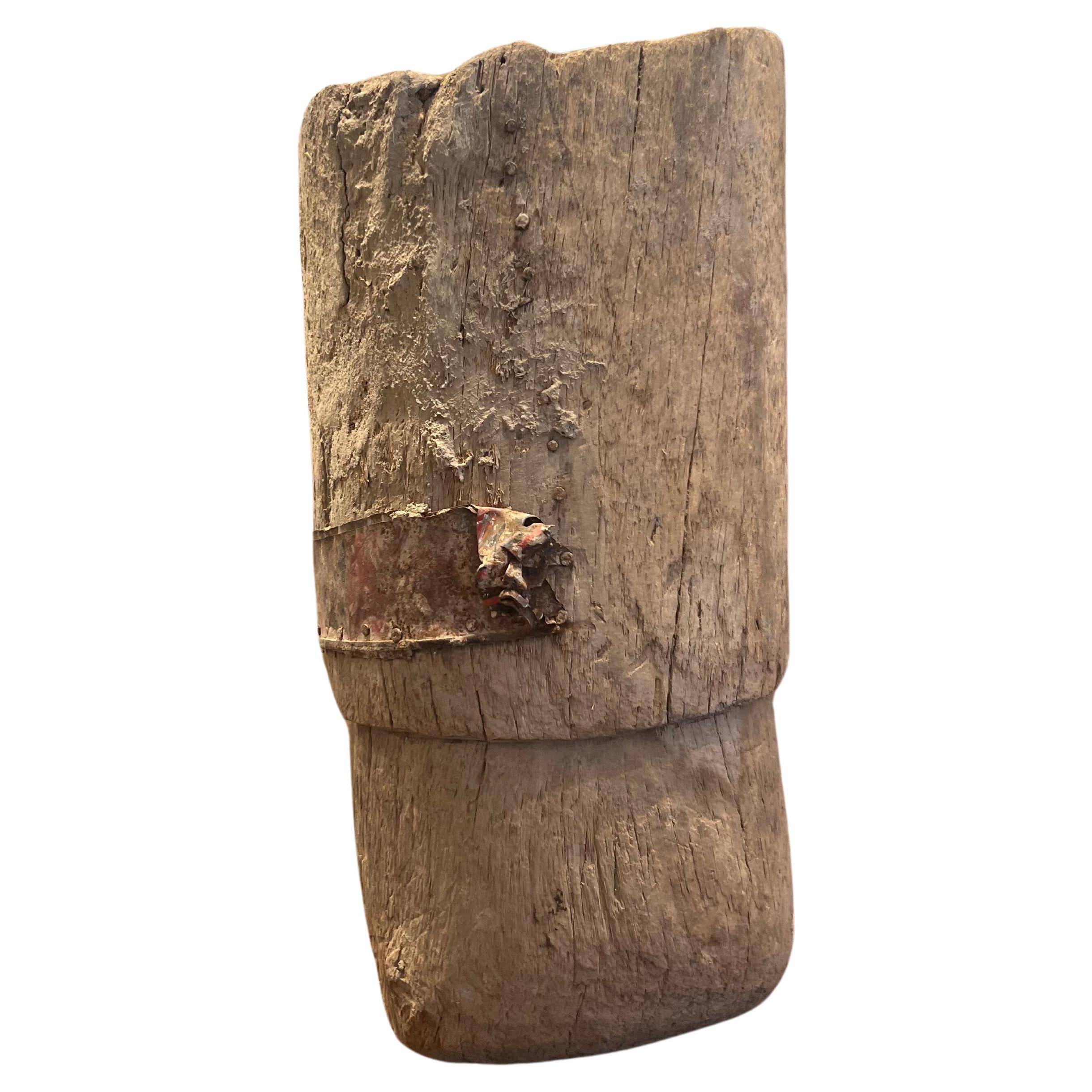 Hand-Carved 19th Century Small Wooden/Metal Mortar  For Sale