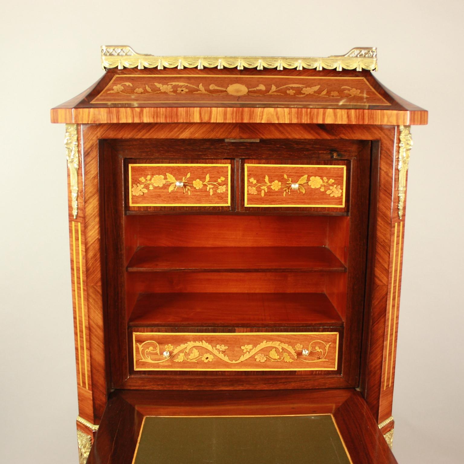 French 19th Century Louis XVI Floral Marquetry Writing Cabinet or Lady's Secrétaire For Sale