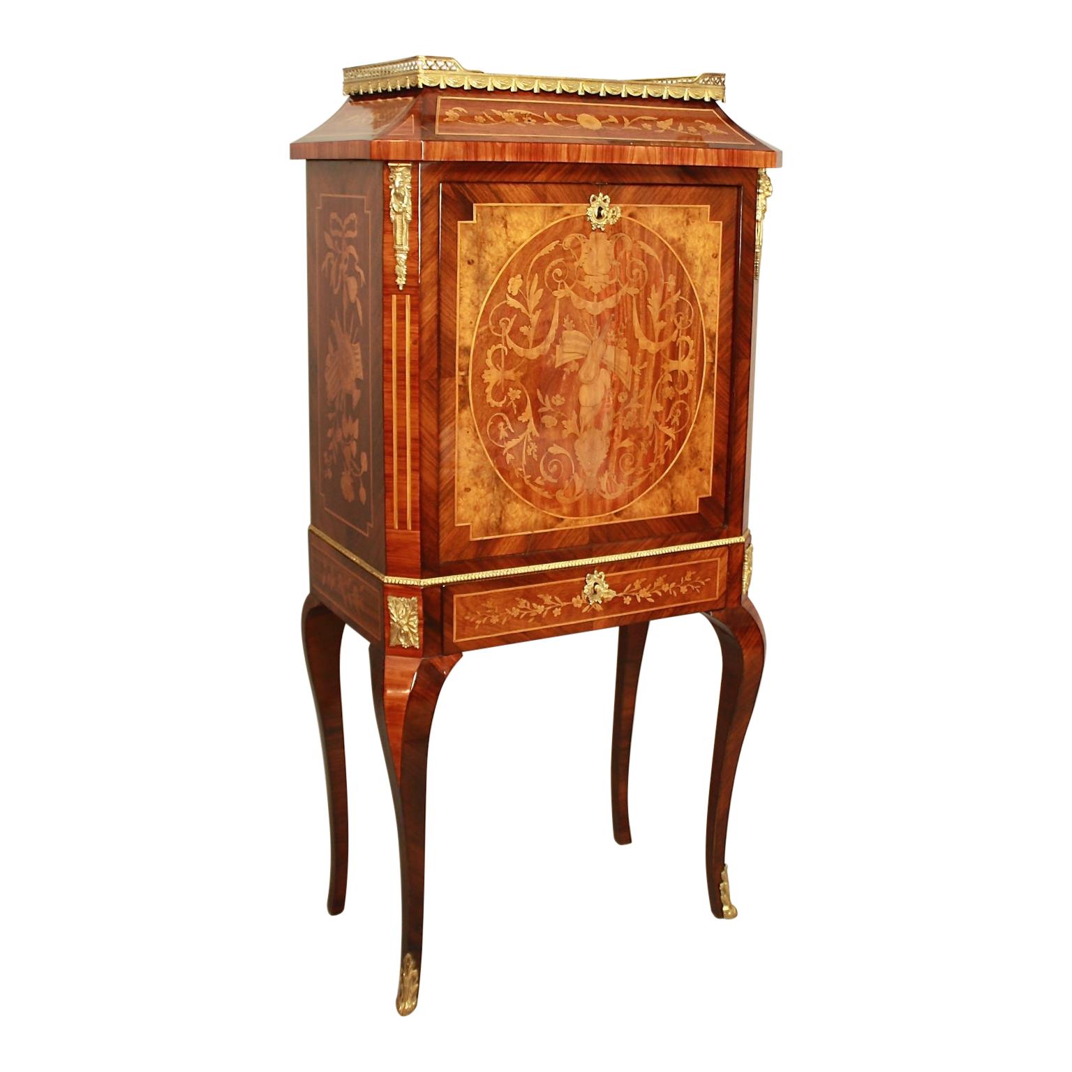 19th Century Louis XVI Floral Marquetry Writing Cabinet or Lady's Secrétaire For Sale