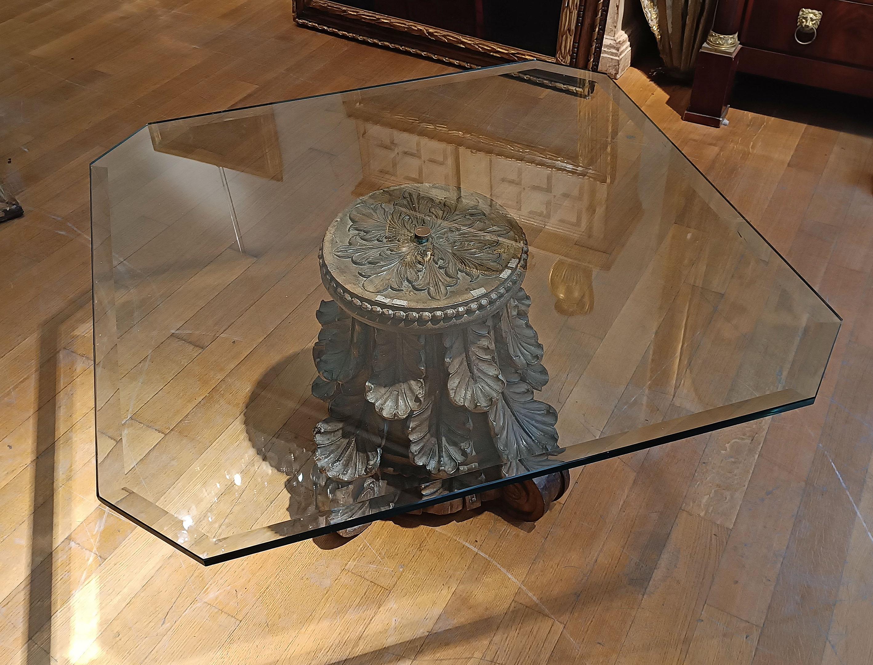 19th CENTURY SMOKING TABLE WITH CRYSTAL GLASS TOP For Sale 2