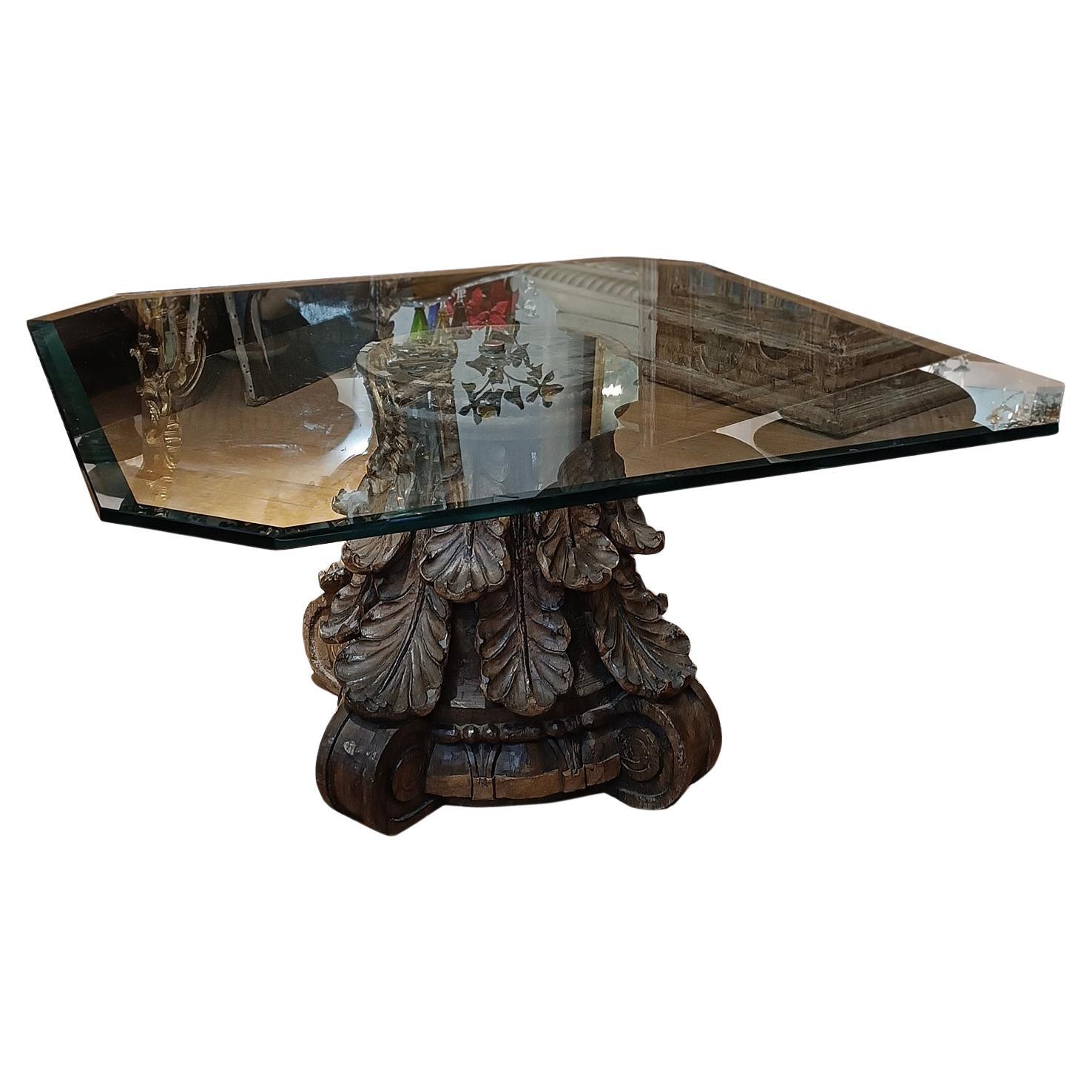 19th CENTURY SMOKING TABLE WITH CRYSTAL GLASS TOP