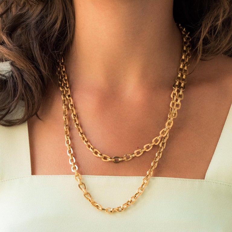 Collier Long En Or Massif 18 Carats - Or Jaune - Chaîne Longue Occasion