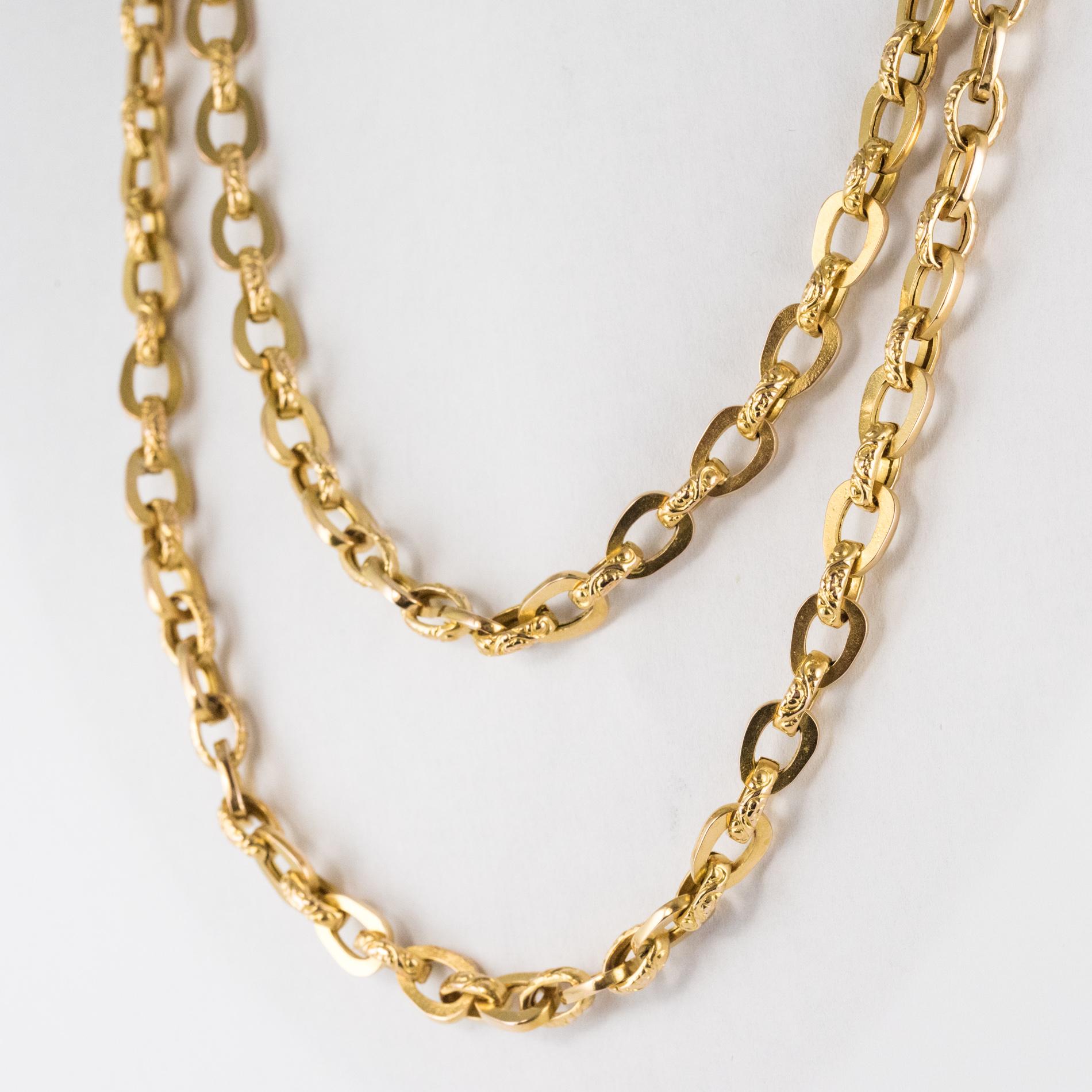 19th Century Smooth and Chiseled 18 Karat Yellow Gold Long Necklace at ...