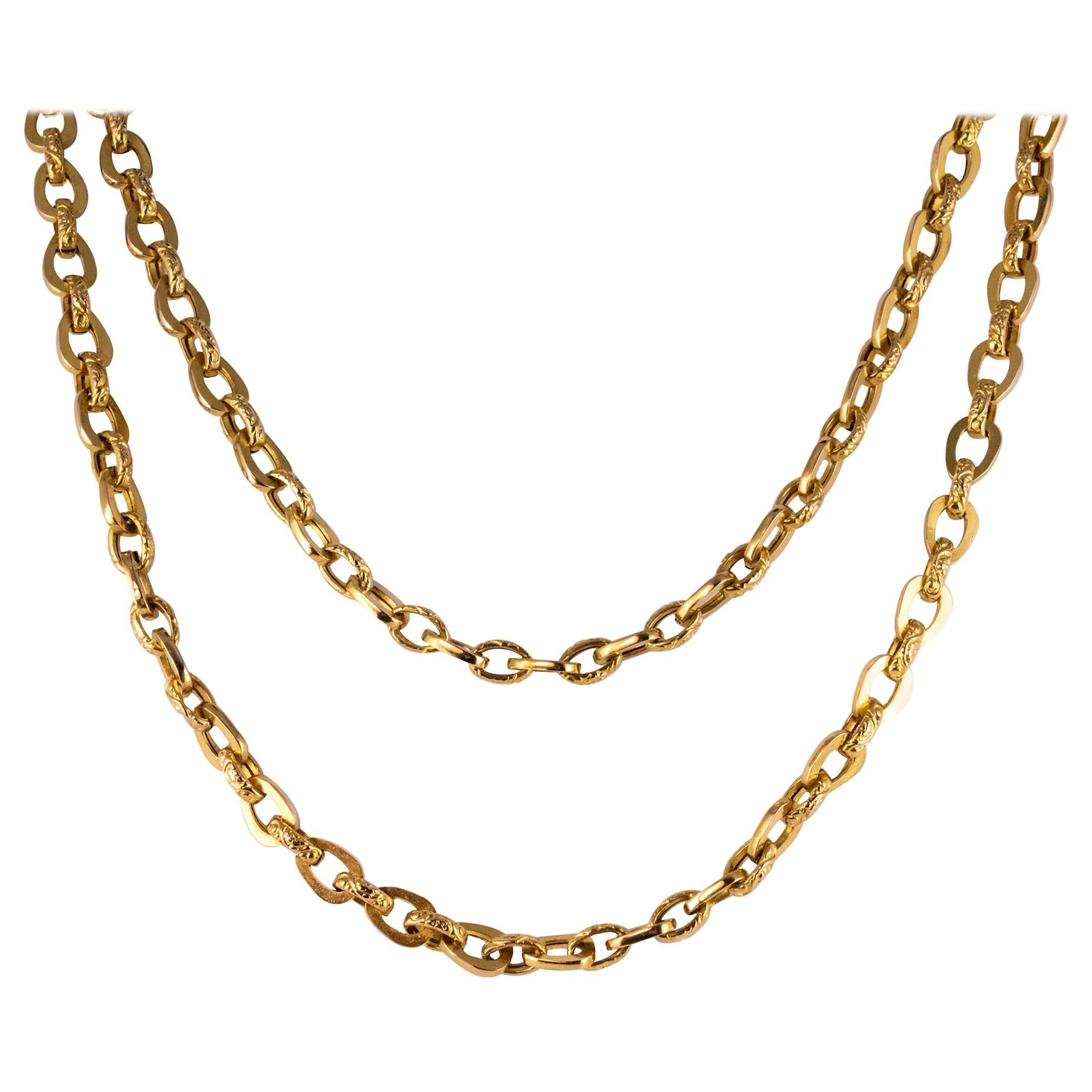 French 19th Century 18 Karat Yellow Gold Long Chain Necklace at 1stDibs