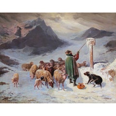 19th Century Snowy Mountainous Landscape Painting Oil on Canvas by Califano