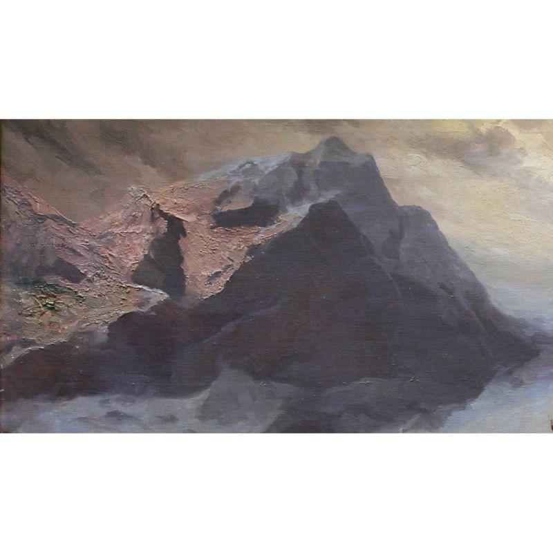 19th Century Snowy Mountainous Landscape Painting Oil on Canvas by Califano For Sale 1