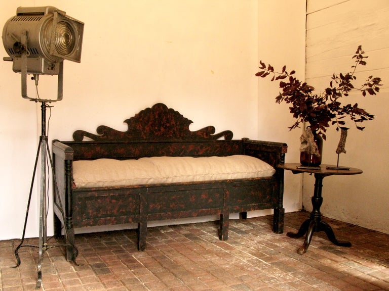 19th Century Sofa Bed Origin Scandinavia Folk Art Country Piece Black Red