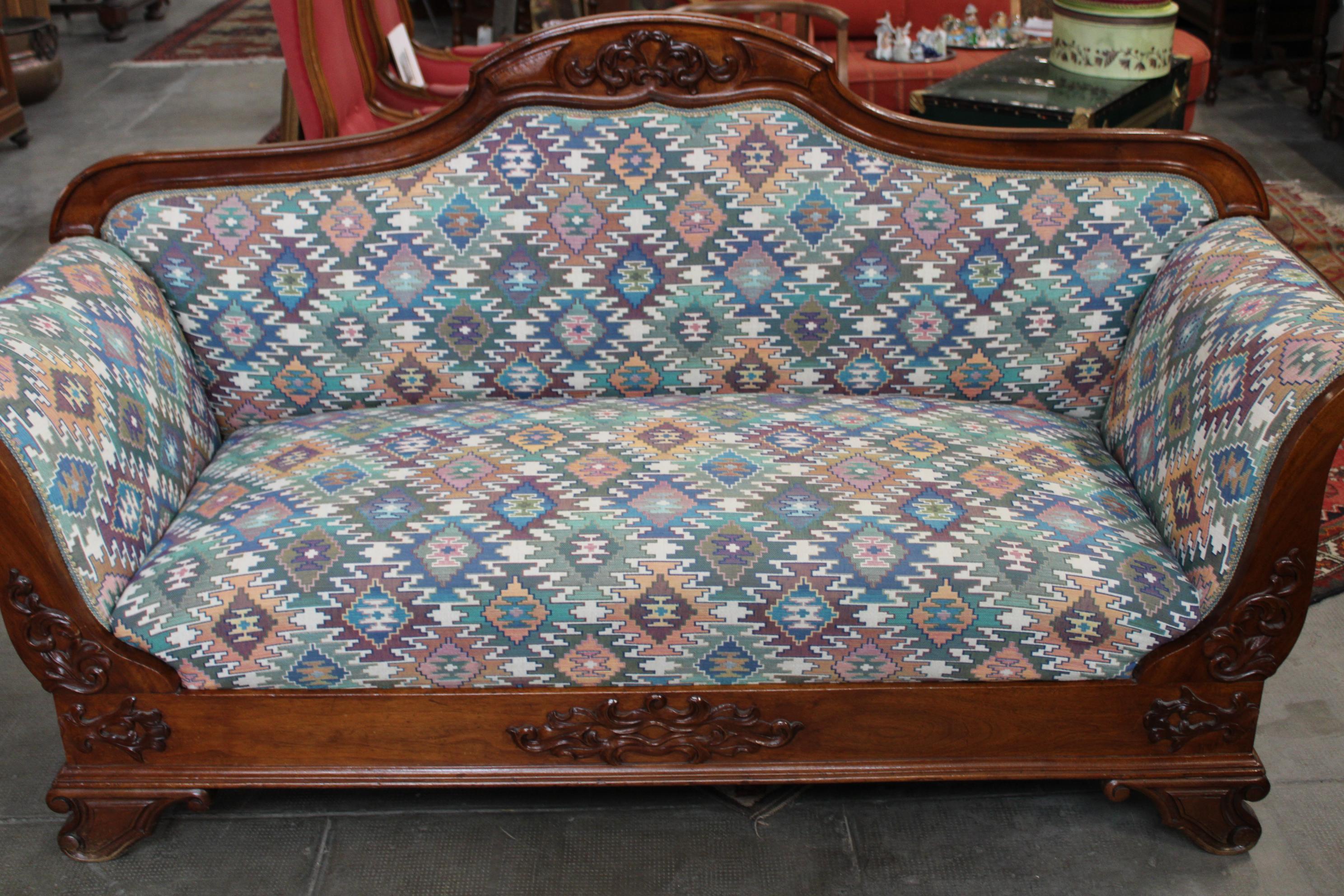 Hand-Carved 19th Century Sofa Canape Charles X circa 1820 France 