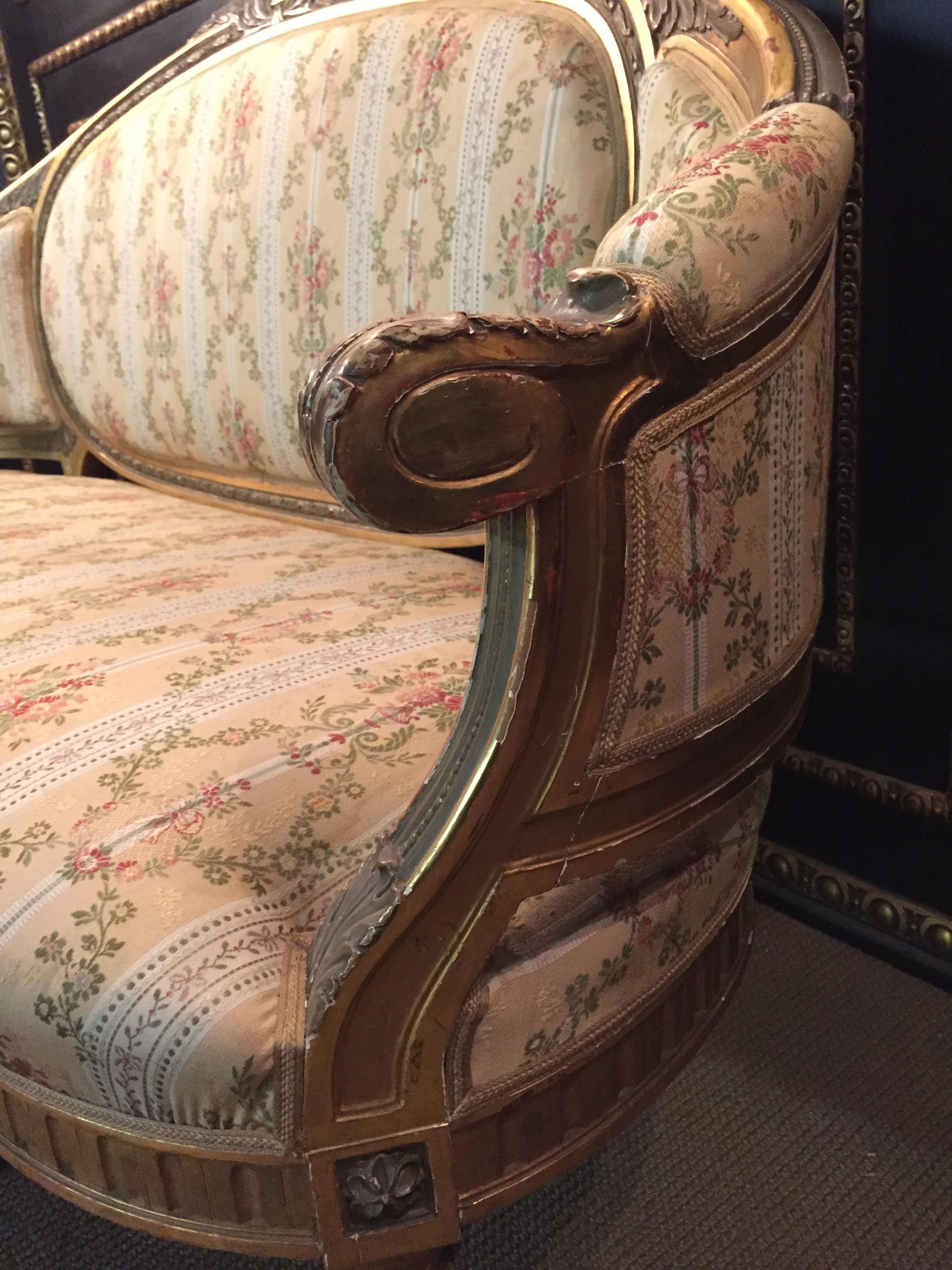 19th Century Sofa in Louis XVI Style, Solid Beechwood Poliment Gilded 4