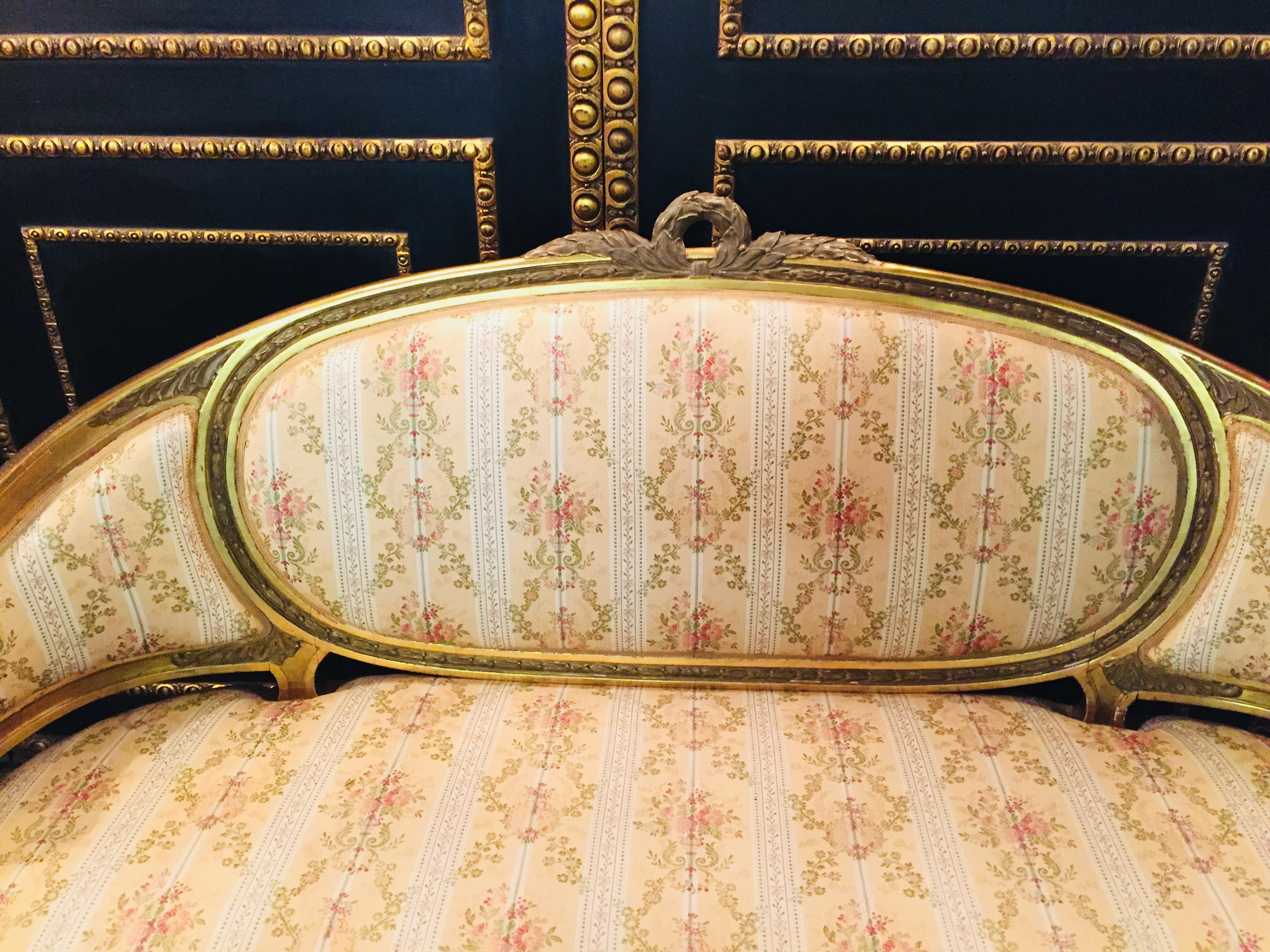 19th Century Sofa in Louis XVI Style, Solid Beechwood Poliment Gilded 11