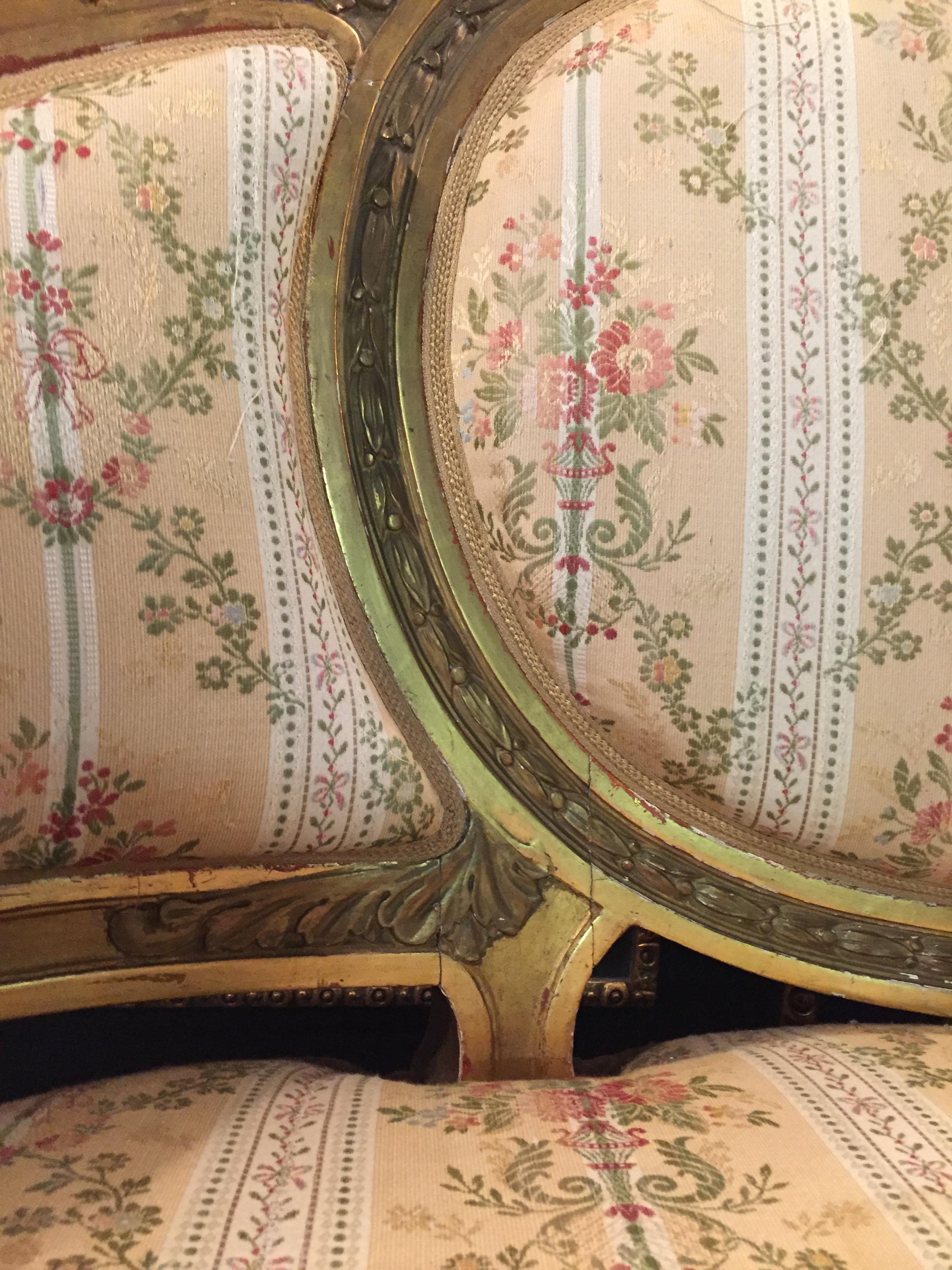 19th Century Sofa in Louis XVI Style, Solid Beechwood Poliment Gilded 8