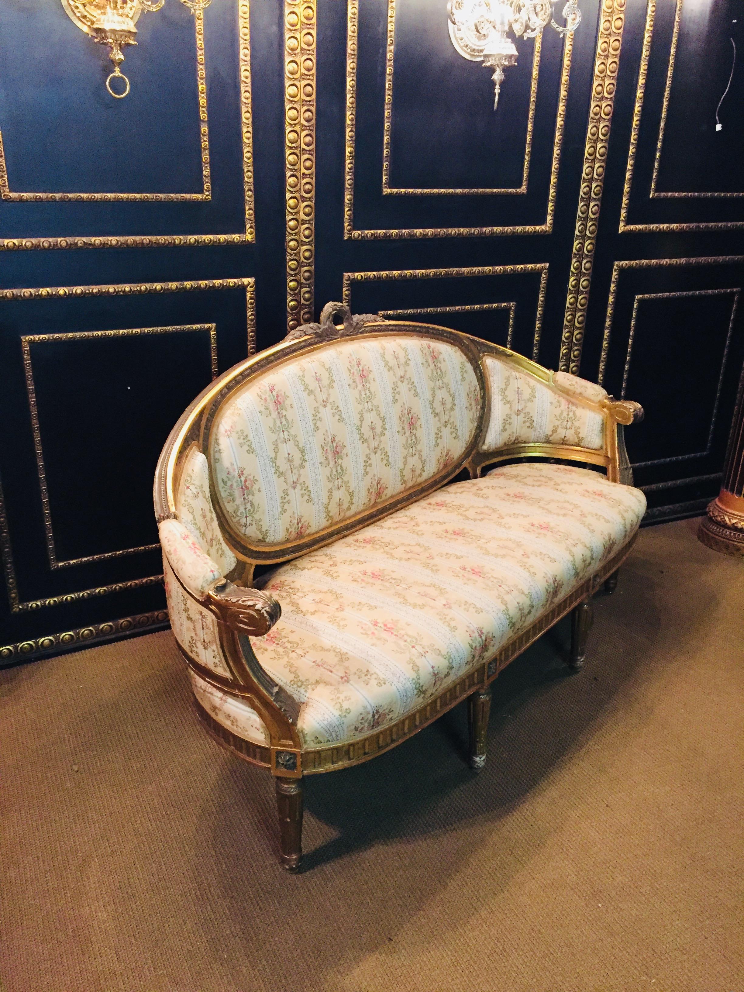 19th Century Sofa in Louis XVI Style, Solid Beechwood Poliment Gilded 9