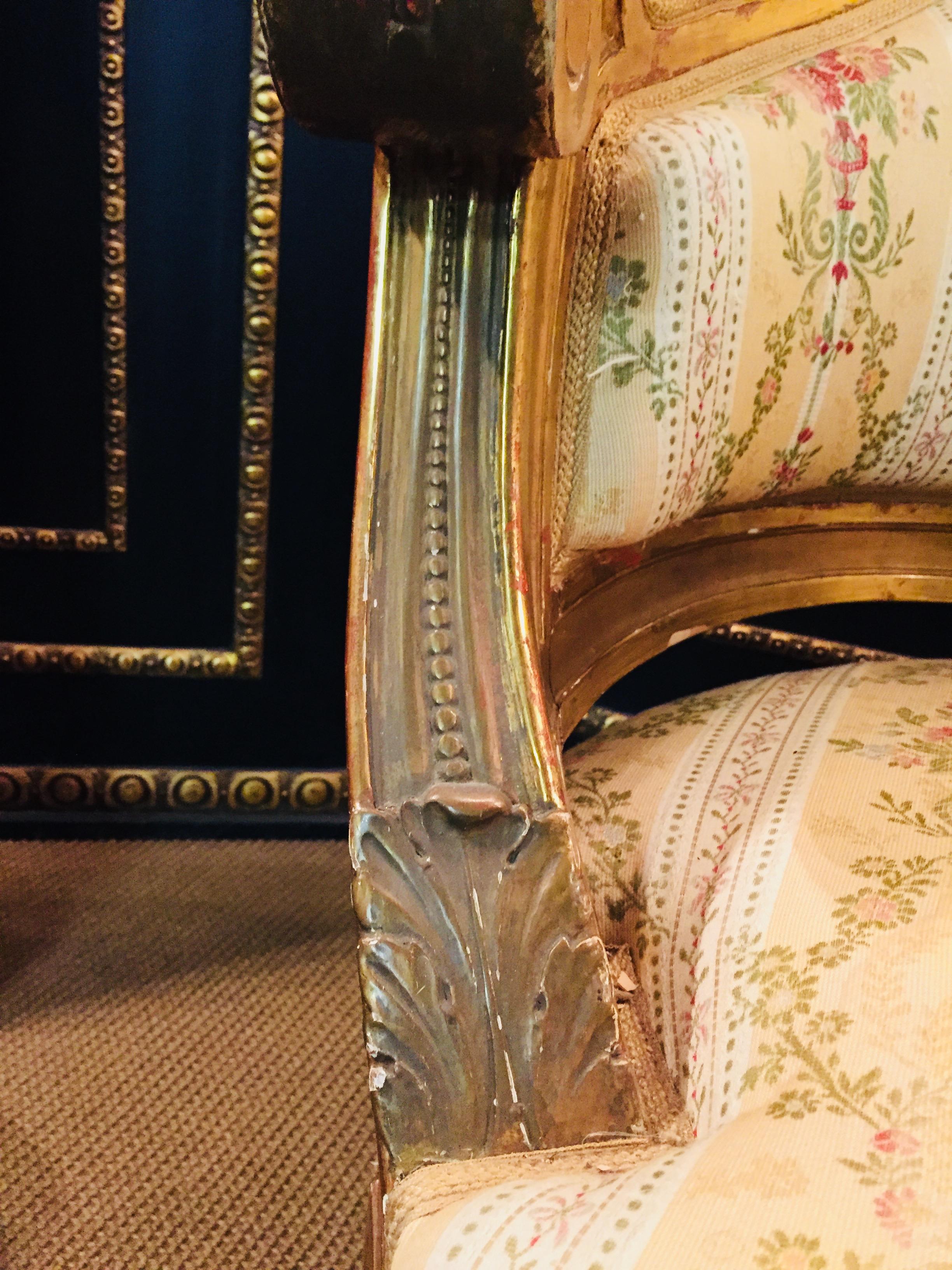 19th Century Sofa in Louis XVI Style, Solid Beechwood Poliment Gilded 12