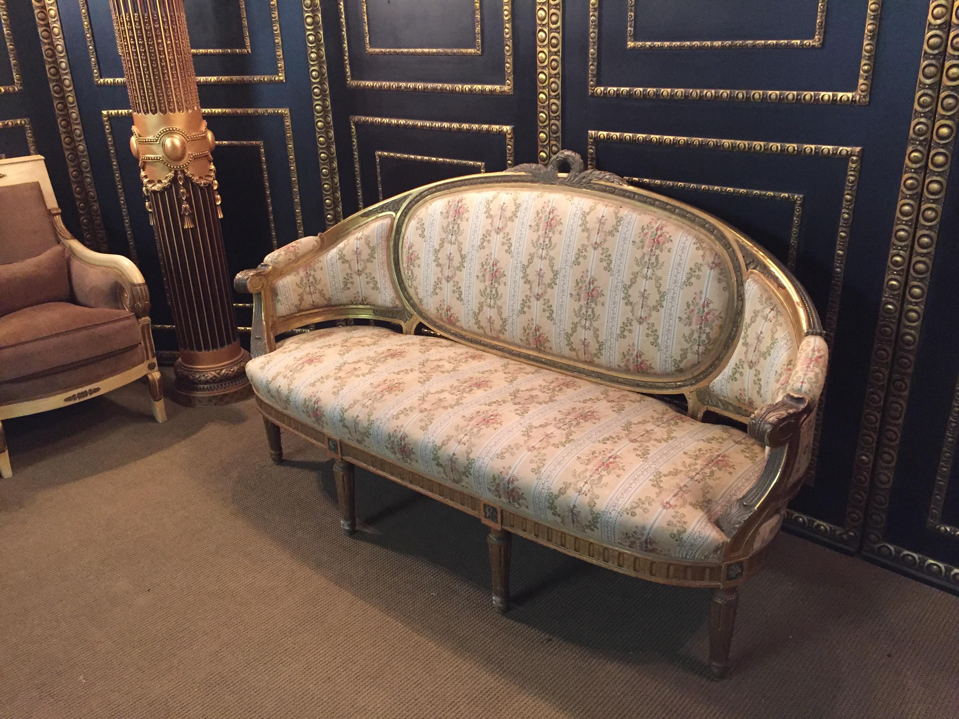 French 19th Century Sofa in Louis XVI Style, Solid Beech Wood Poliment Gilded