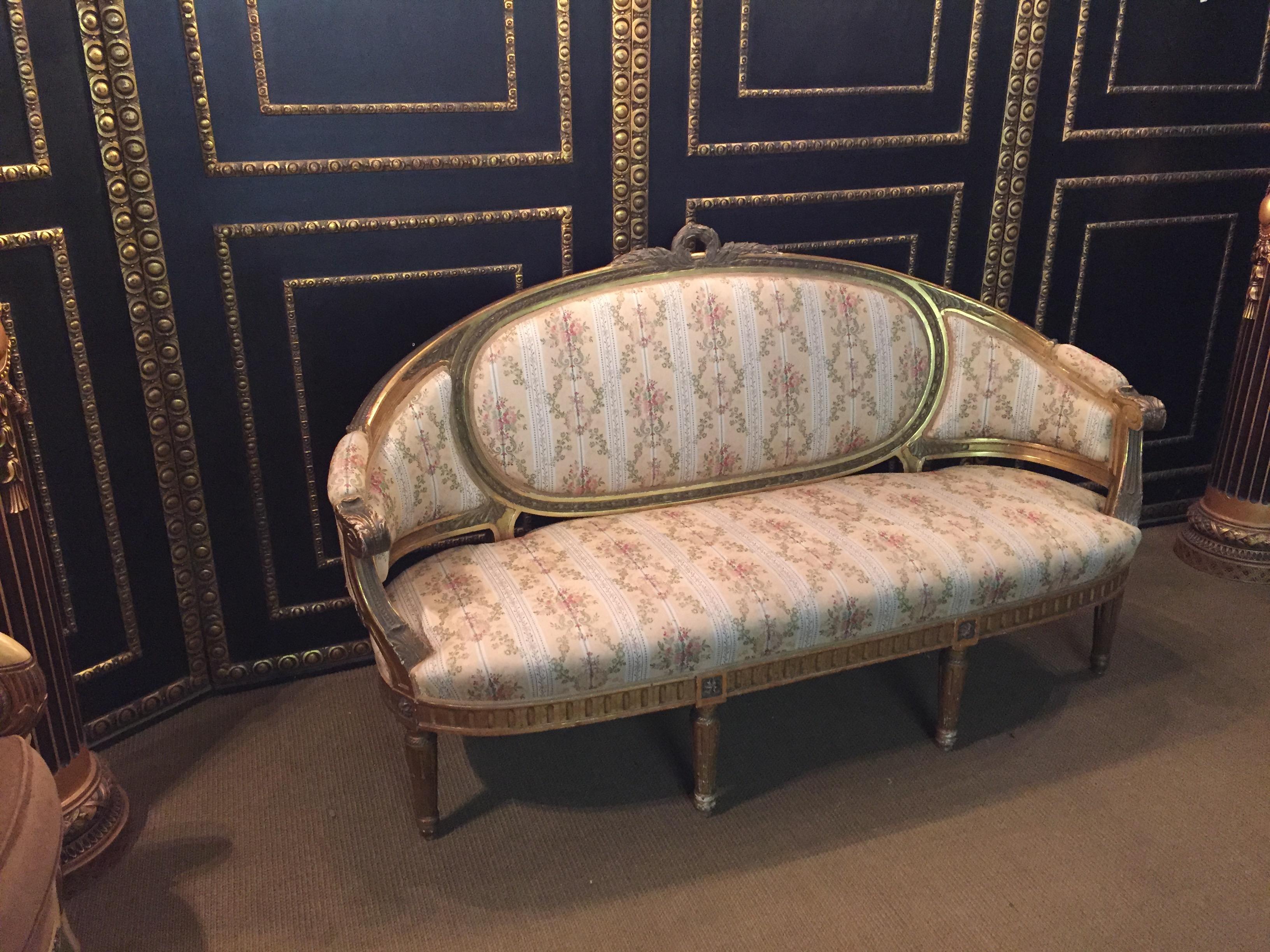 French 19th Century Sofa in Louis XVI Style, Solid Beechwood Poliment Gilded
