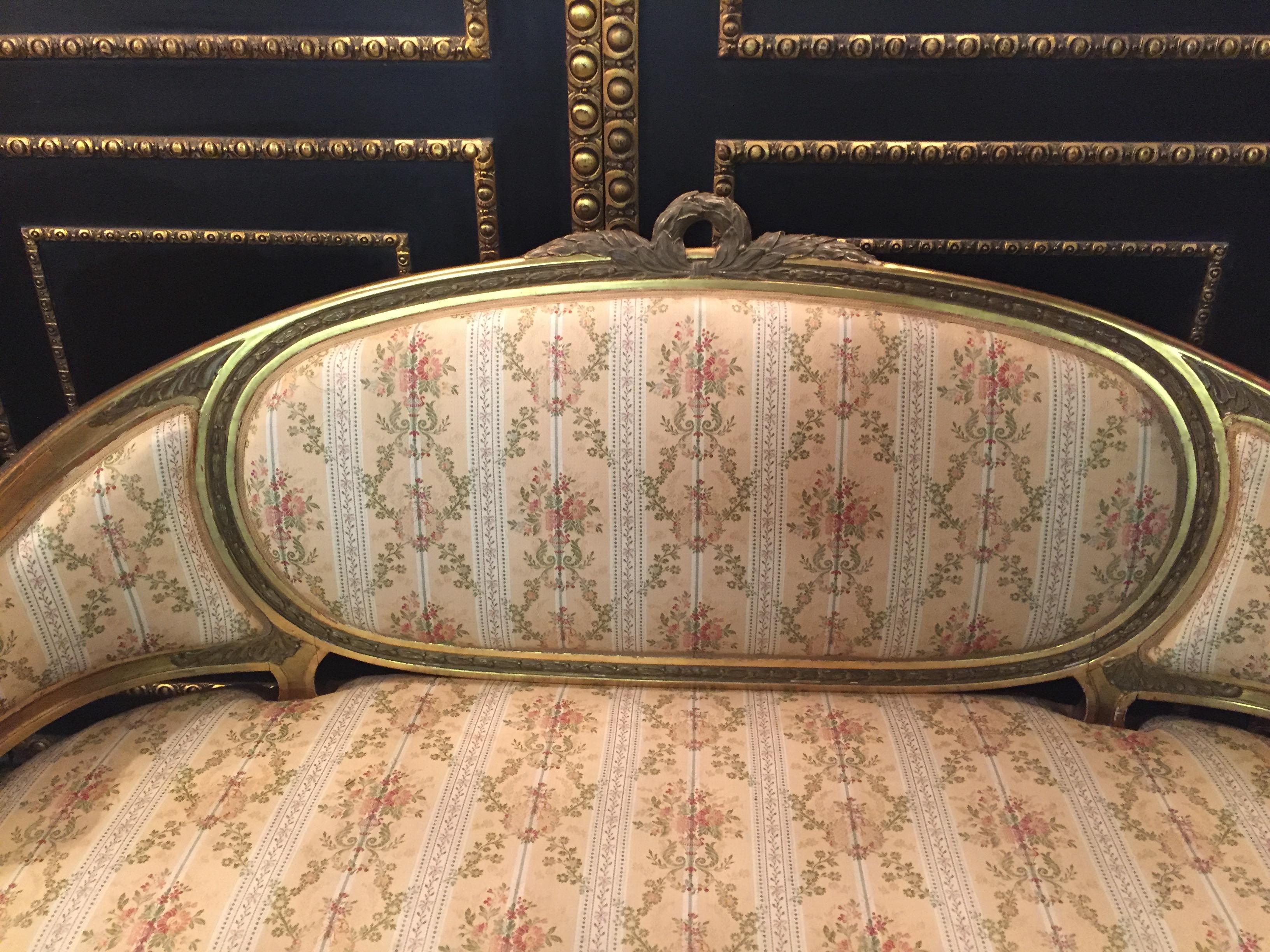 Hand-Carved 19th Century Sofa in Louis XVI Style, Solid Beech Wood Poliment Gilded
