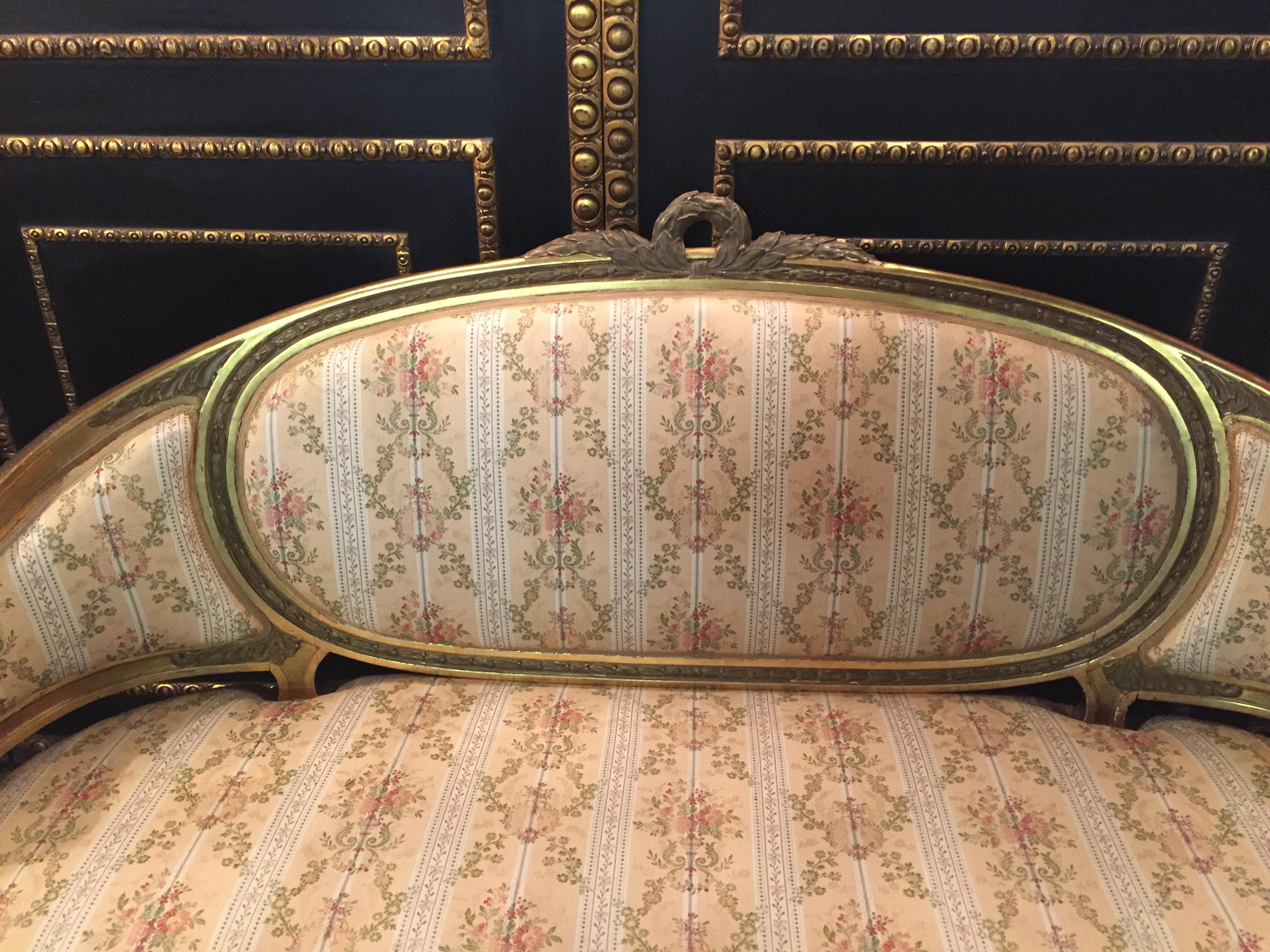 19th Century Sofa in Louis XVI Style, Solid Beechwood Poliment Gilded In Good Condition In Berlin, DE