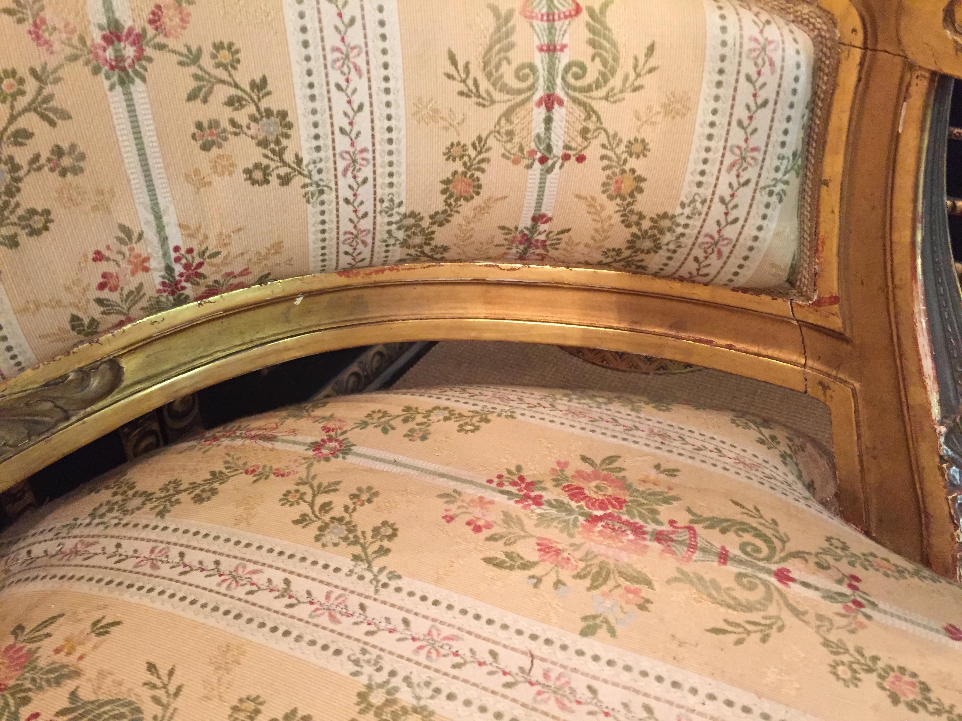 19th Century Sofa in Louis XVI Style, Solid Beech Wood Poliment Gilded 2