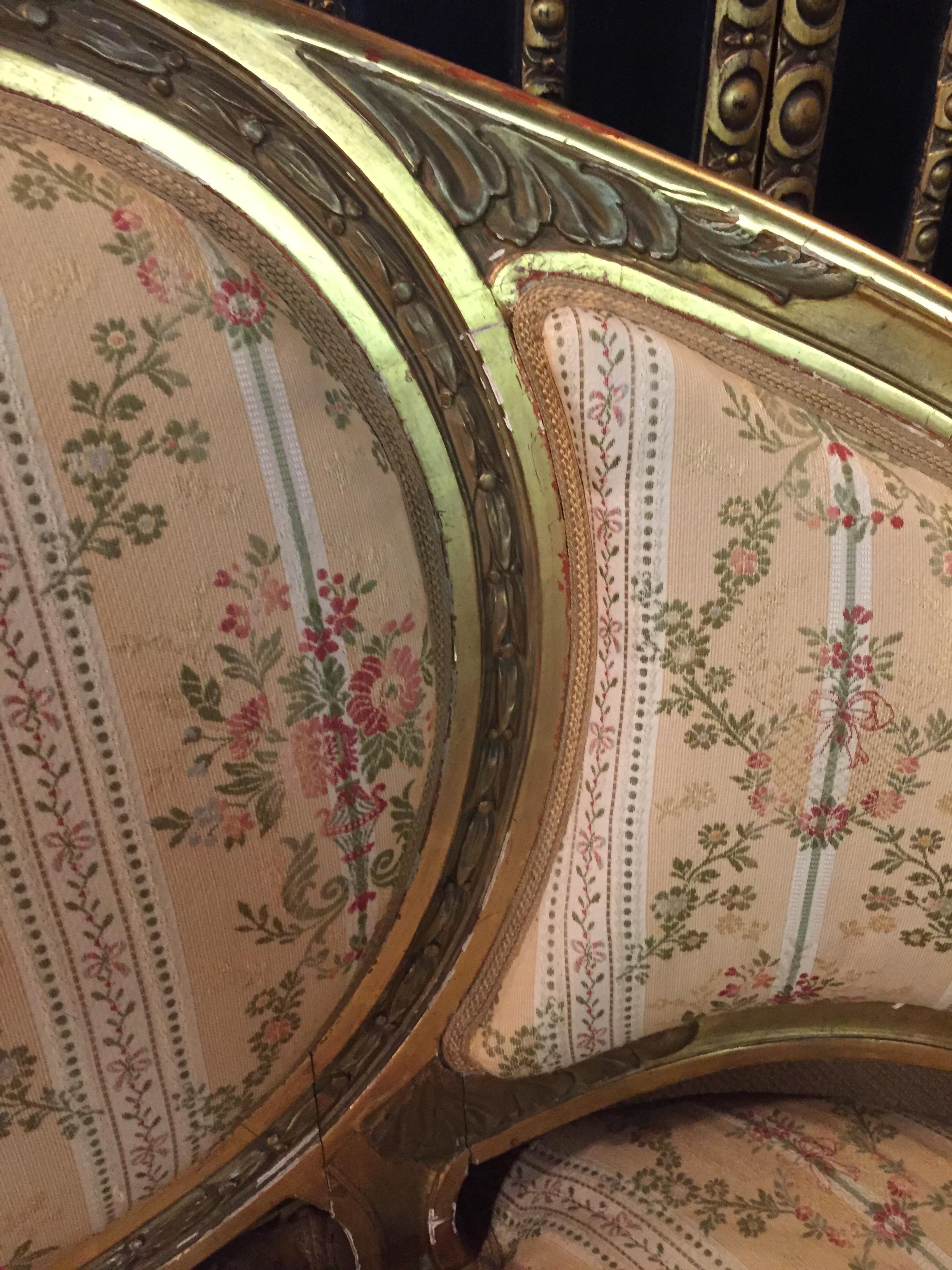 19th Century Sofa in Louis XVI Style, Solid Beechwood Poliment Gilded 3