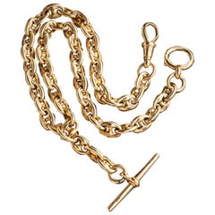 19th Century Solid 18 Karat Yellow Gold Marine Link Watch Chain, circa 1880s