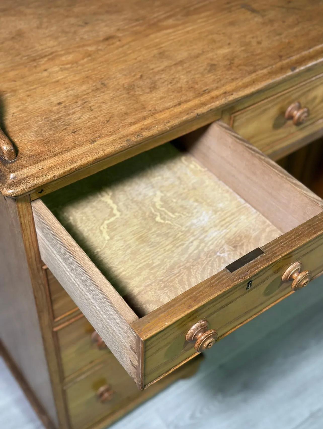 British 19th Century Solid Ash Kneehole Desk For Sale