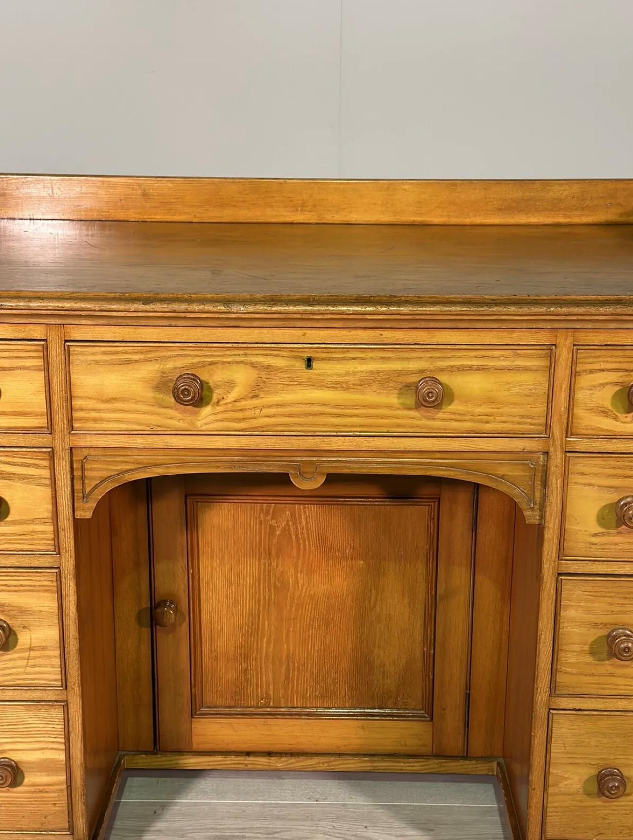 Hand-Crafted 19th Century Solid Ash Kneehole Desk For Sale