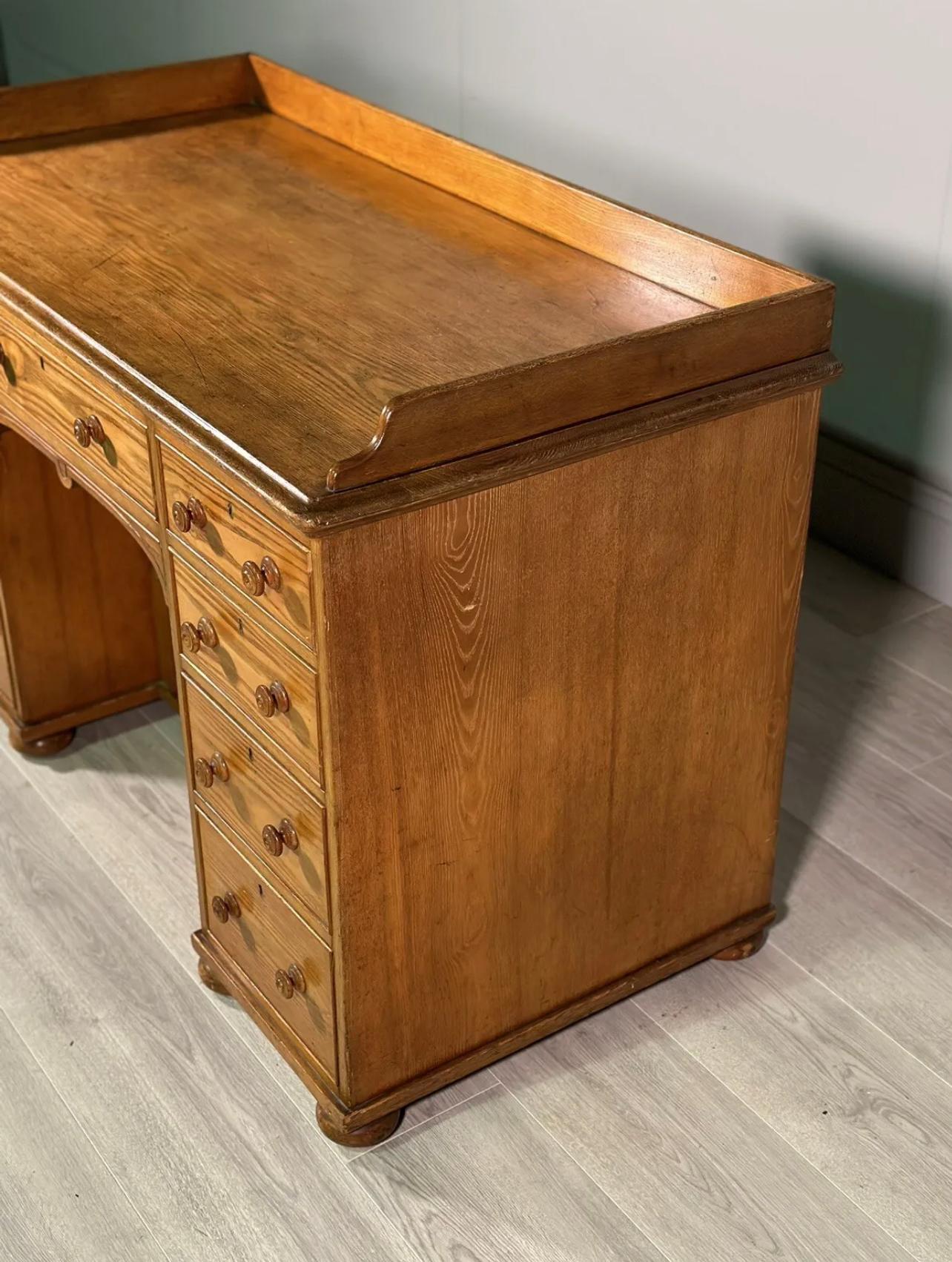 19th Century Solid Ash Kneehole Desk For Sale 1