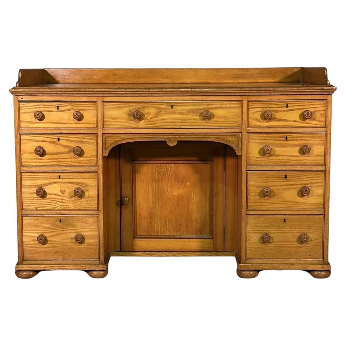 19th Century Solid Ash Kneehole Desk For Sale