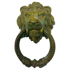 Antique 19th Century Solid Bronze Lion Door Knocker