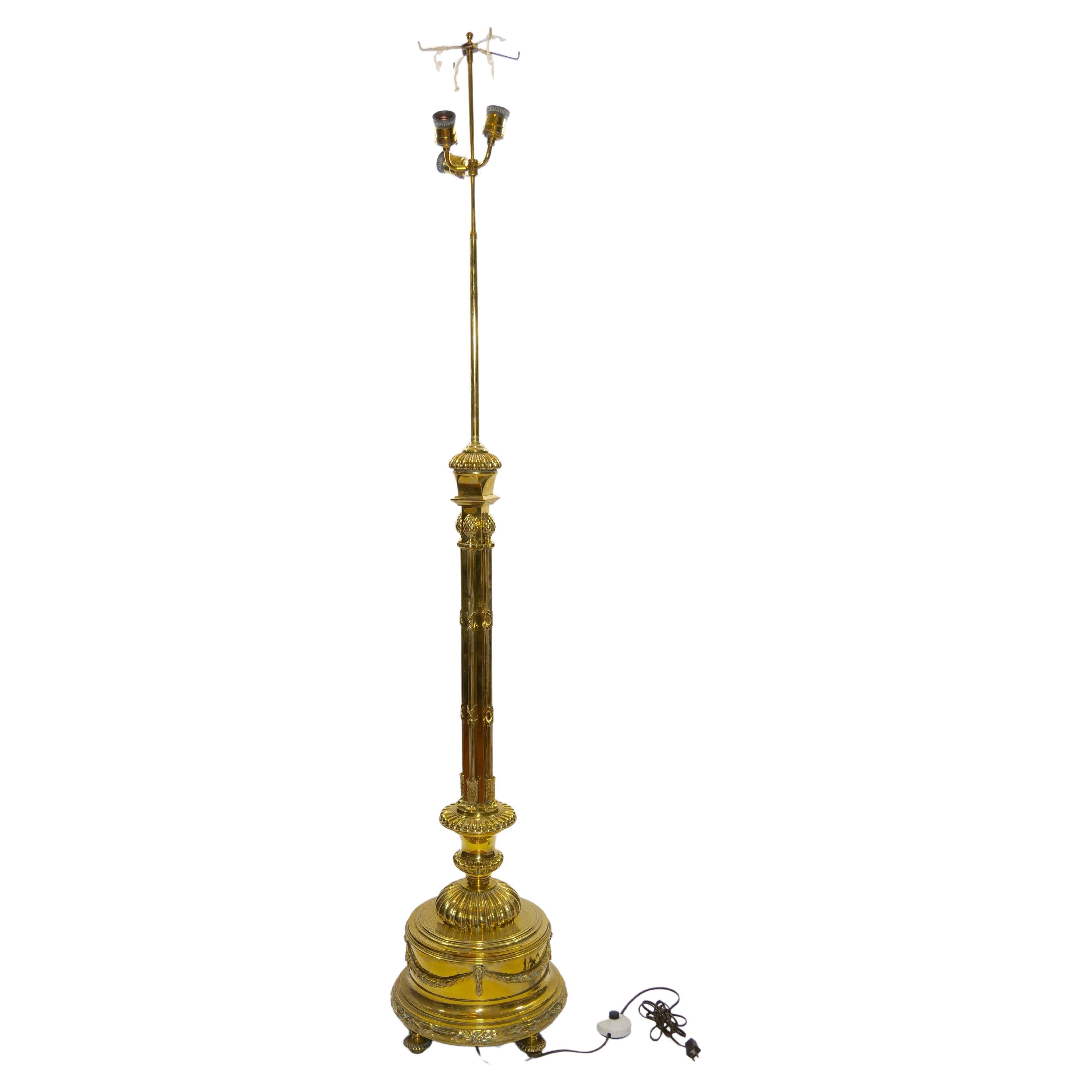 19th Century Solid Gilt Brass / Footed Round Base Floor Lamp 7