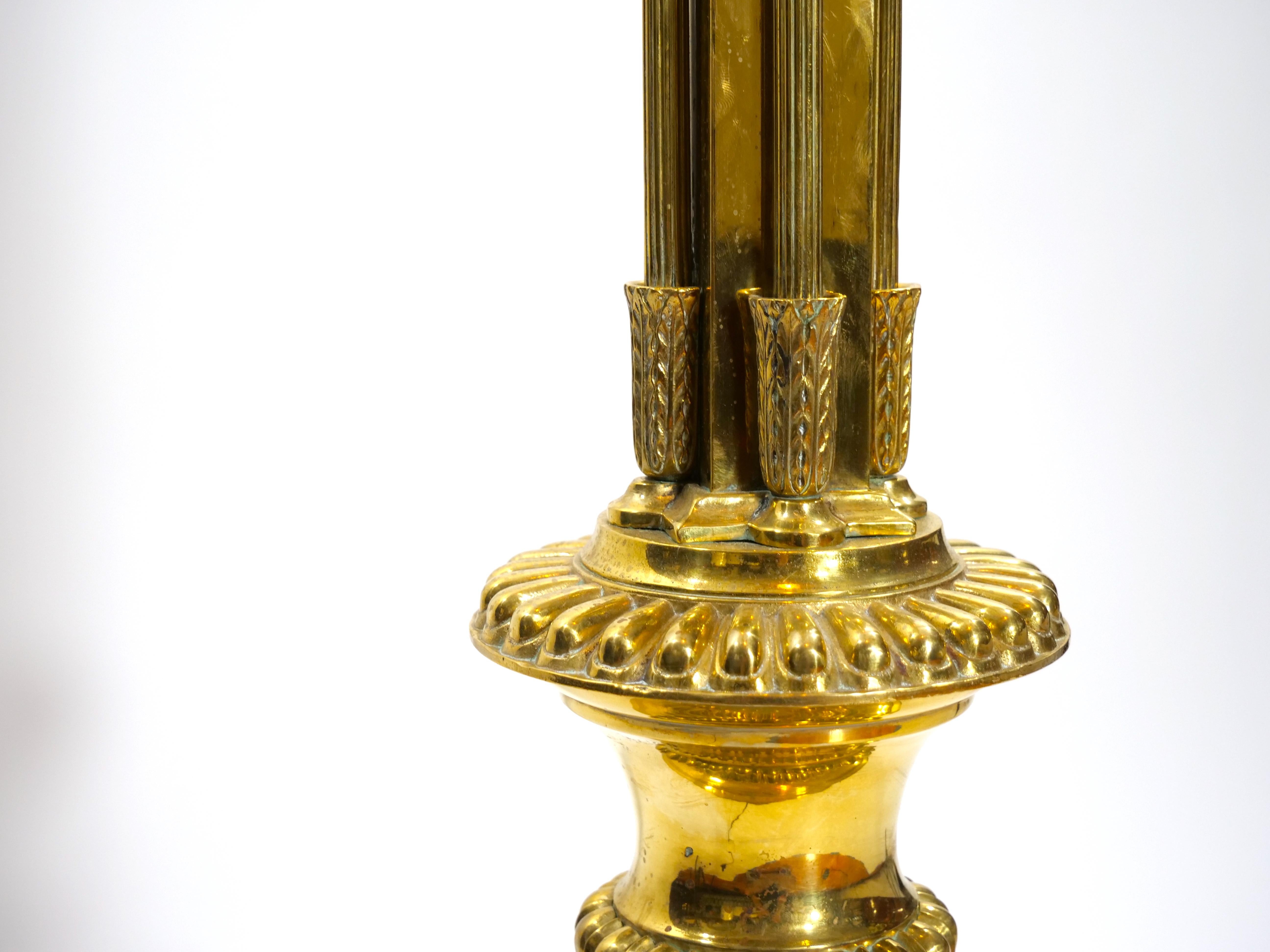 19th Century Solid Gilt Brass / Footed Round Base Floor Lamp 9