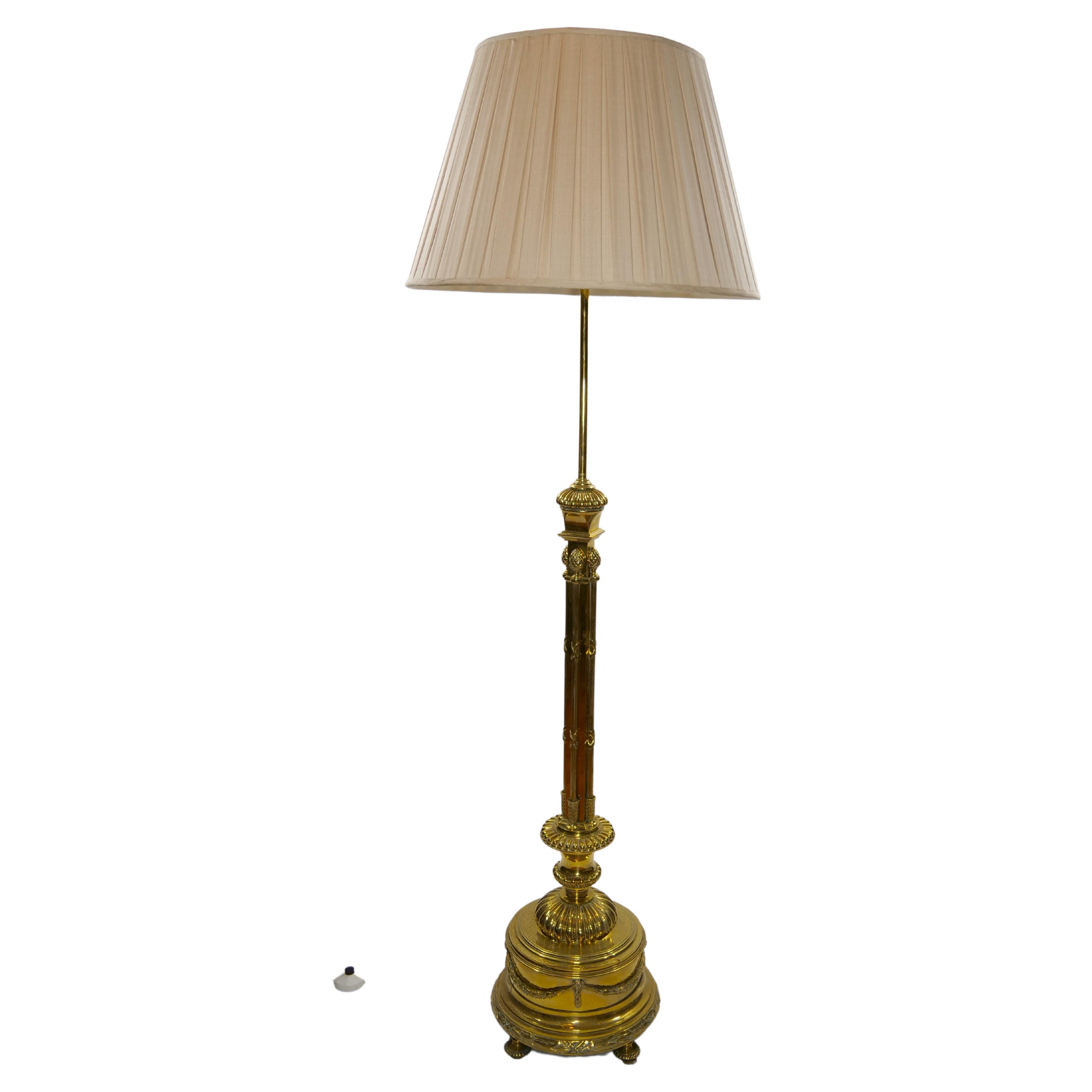 19th Century Solid Gilt Brass / Footed Round Base Floor Lamp 12