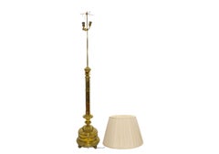 19th Century Solid Gilt Brass / Footed Round Base Floor Lamp