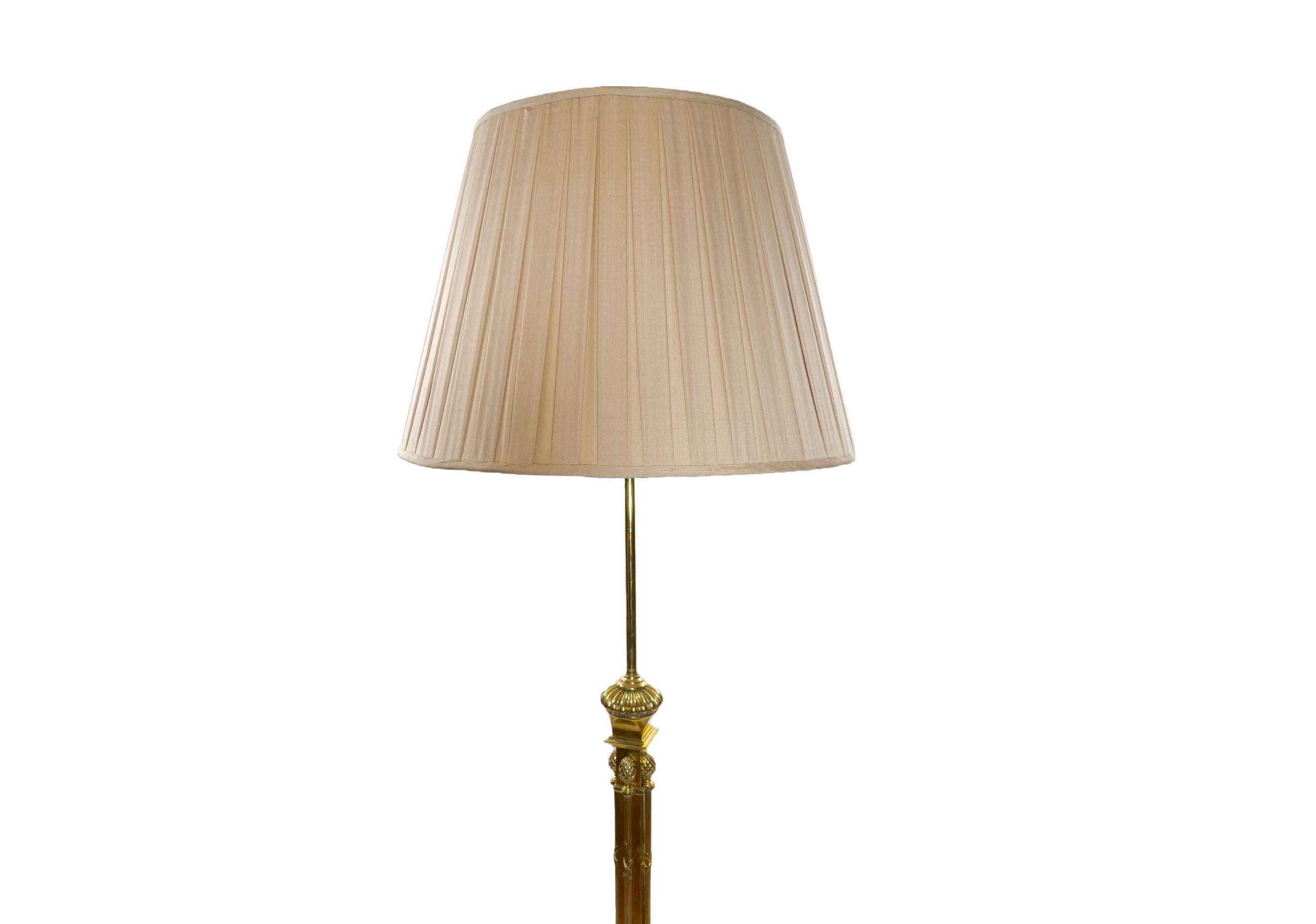 19th Century Solid Gilt Brass / Footed Round Base Floor Lamp In Good Condition In Tarry Town, NY