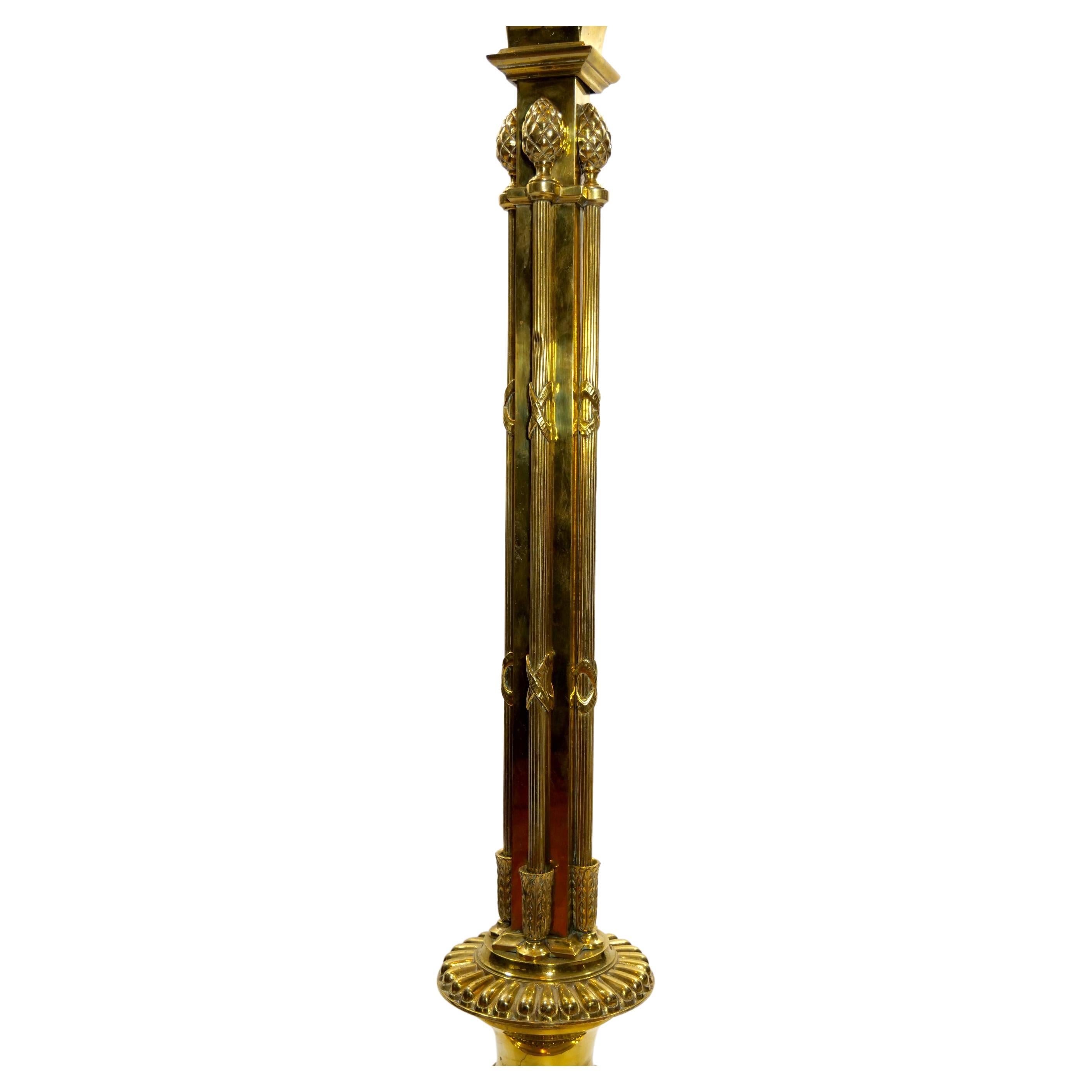 19th Century Solid Gilt Brass / Footed Round Base Floor Lamp 1