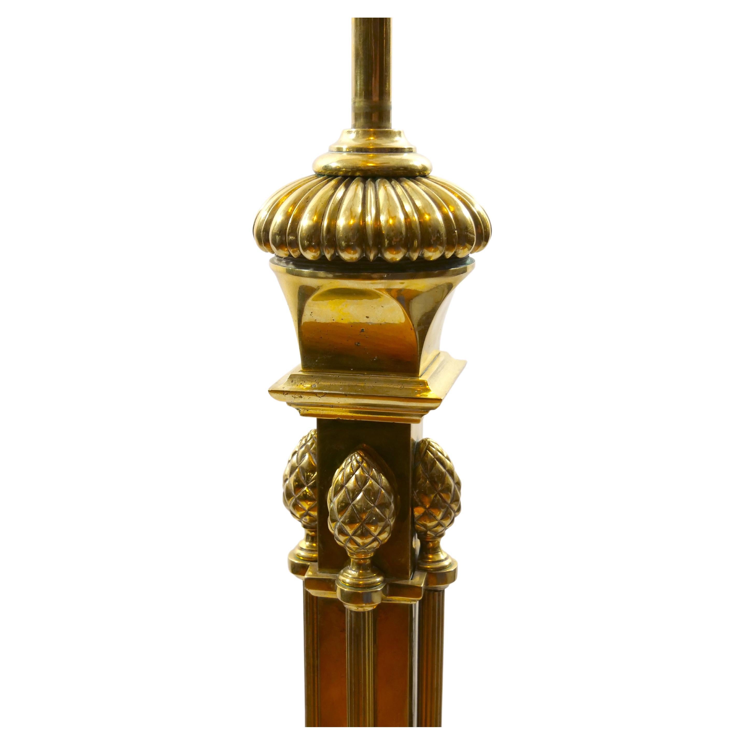 19th Century Solid Gilt Brass / Footed Round Base Floor Lamp 5